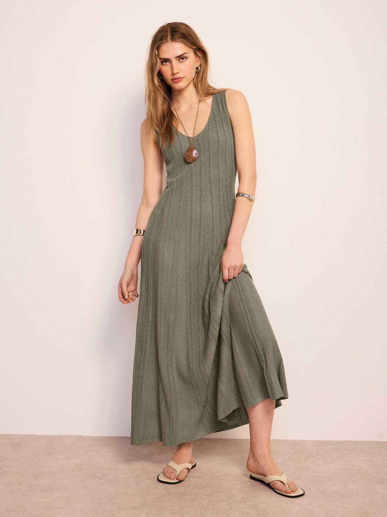 Mint Velvet Khaki Lurex Knit Midi Dress - Green