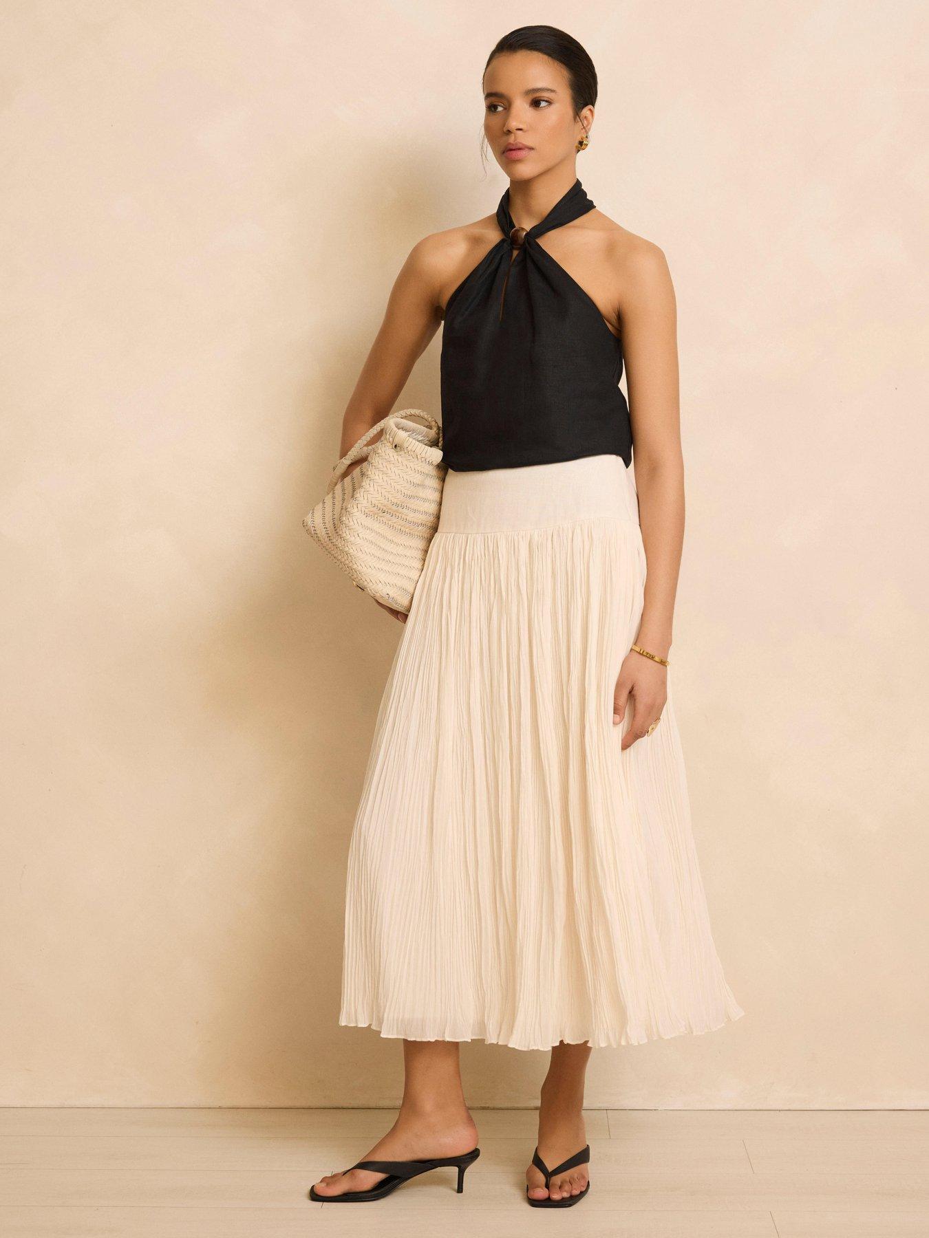 Mint Velvet Ivory Linen Mix Crinkle Skirt