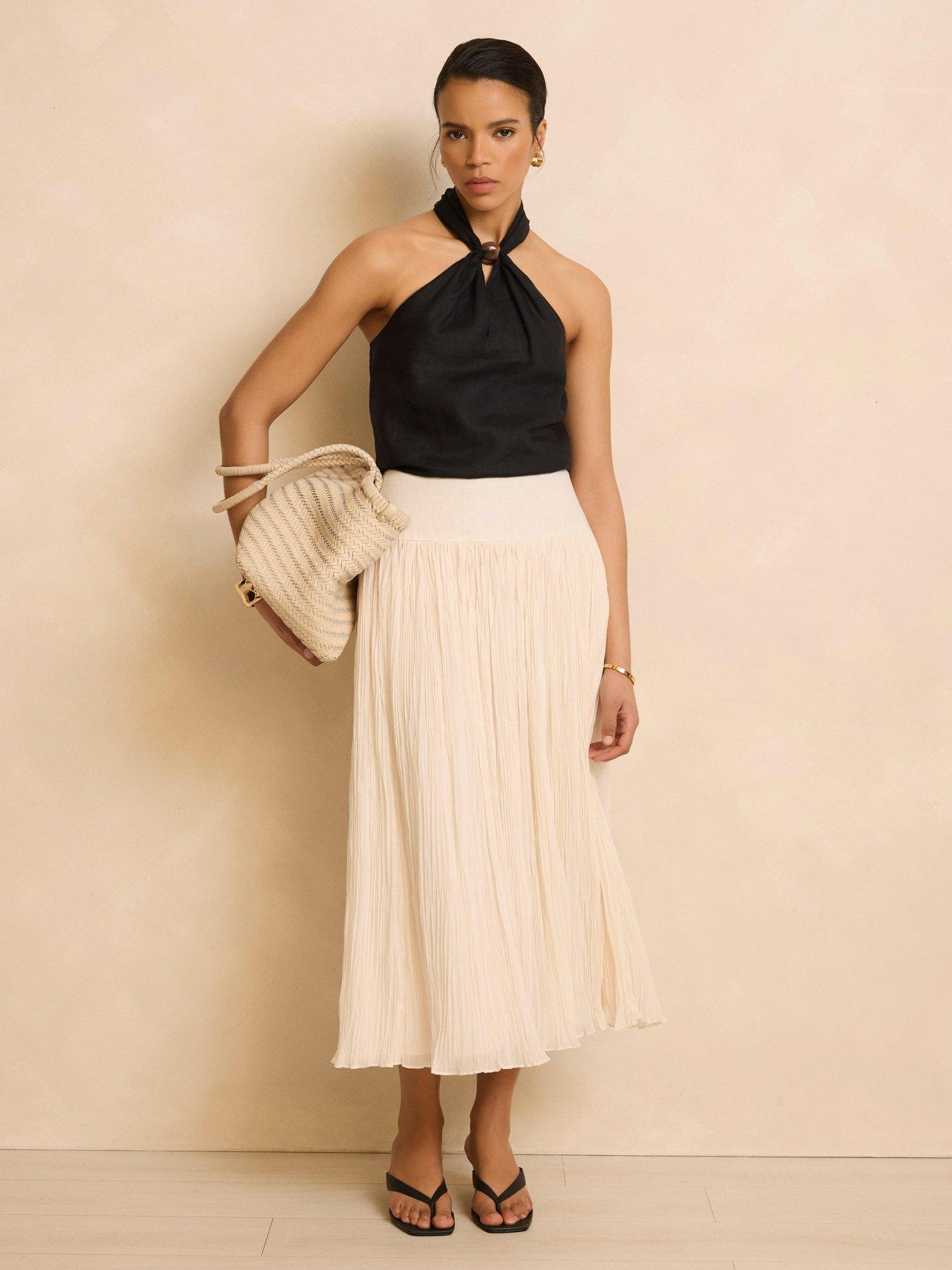 Image 2 of 6 of Mint Velvet Ivory Linen Mix Crinkle Skirt