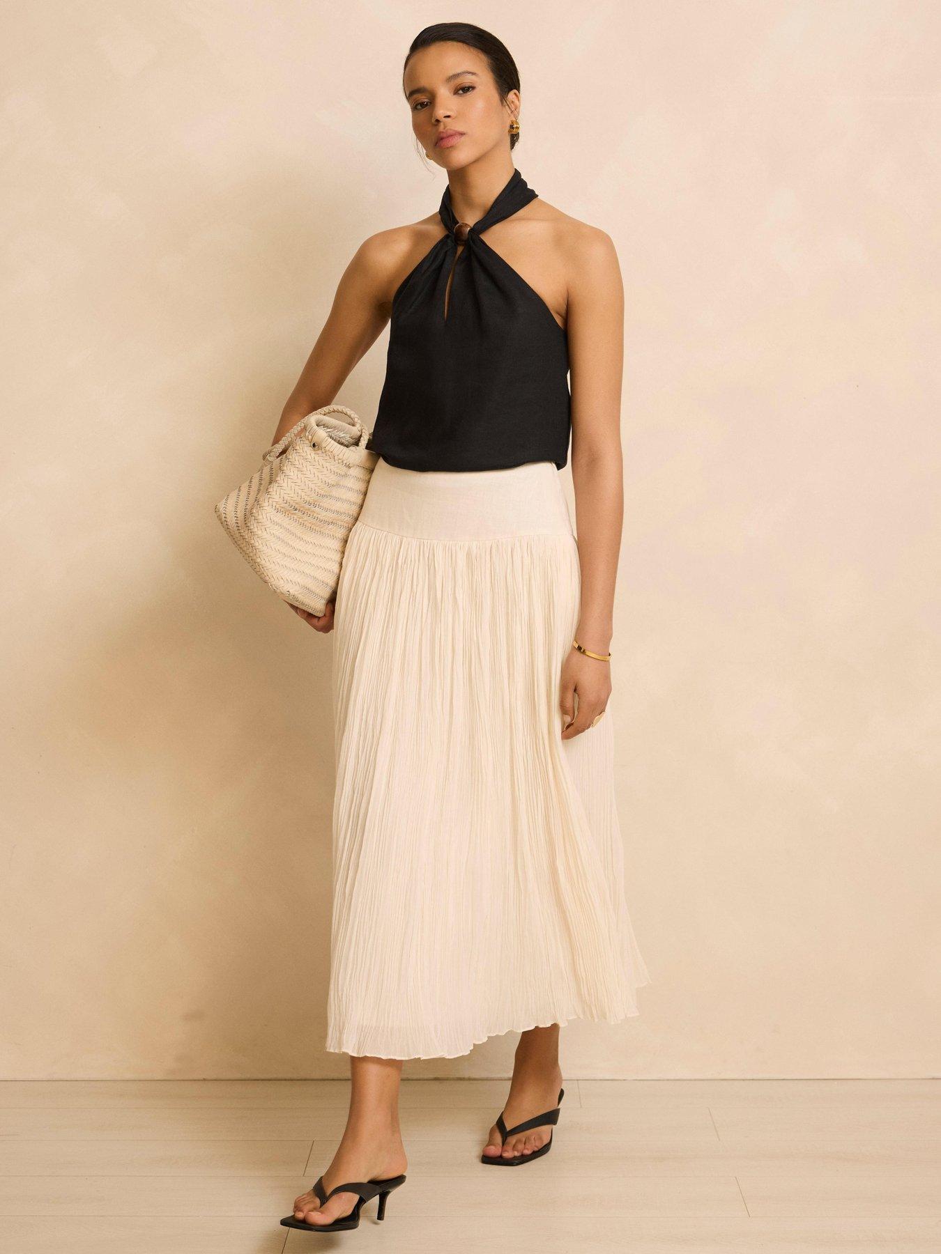 Image 4 of 6 of Mint Velvet Ivory Linen Mix Crinkle Skirt