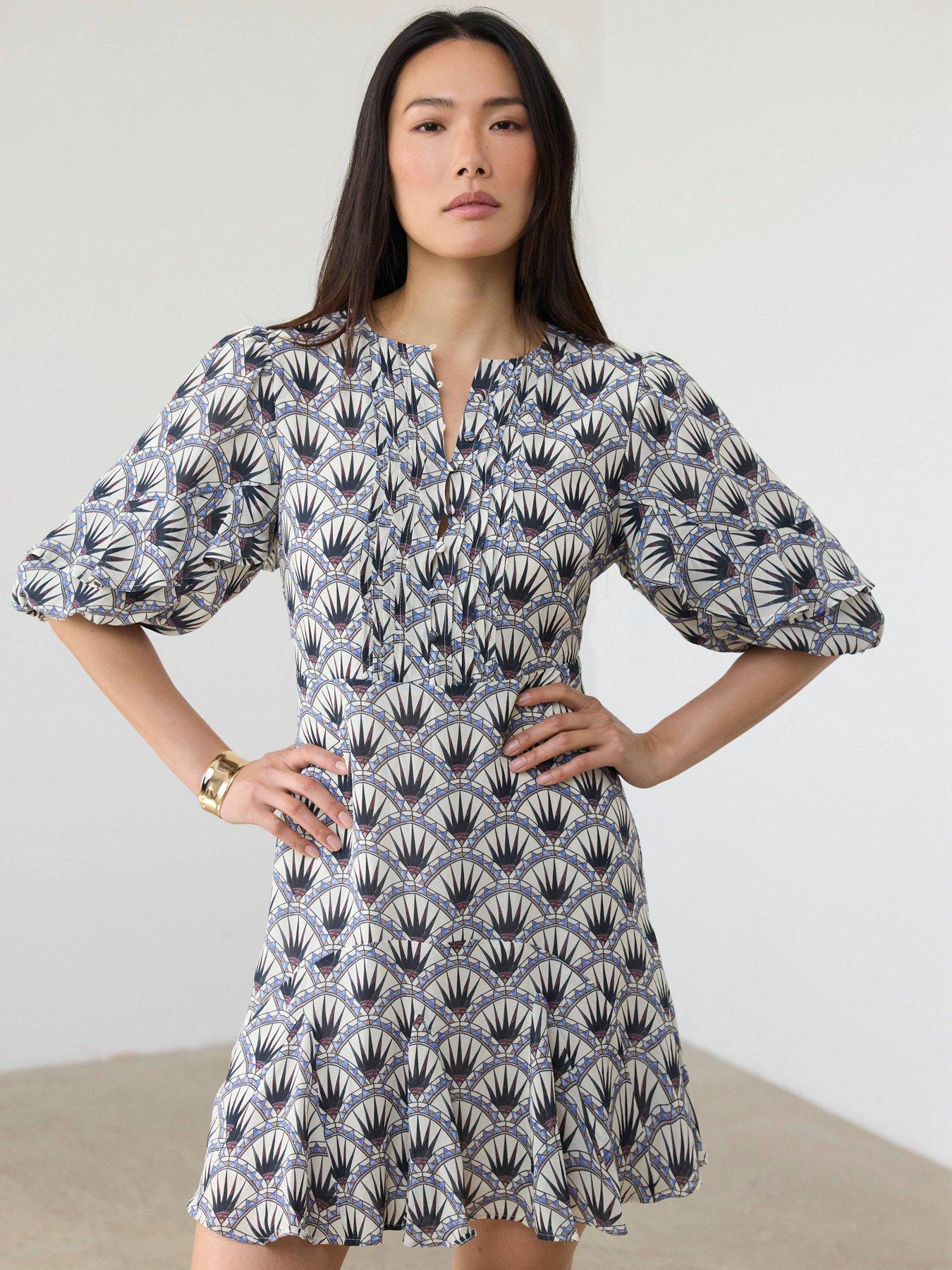 Image 2 of 6 of Mint Velvet Geo Print Mini Dress - Blue