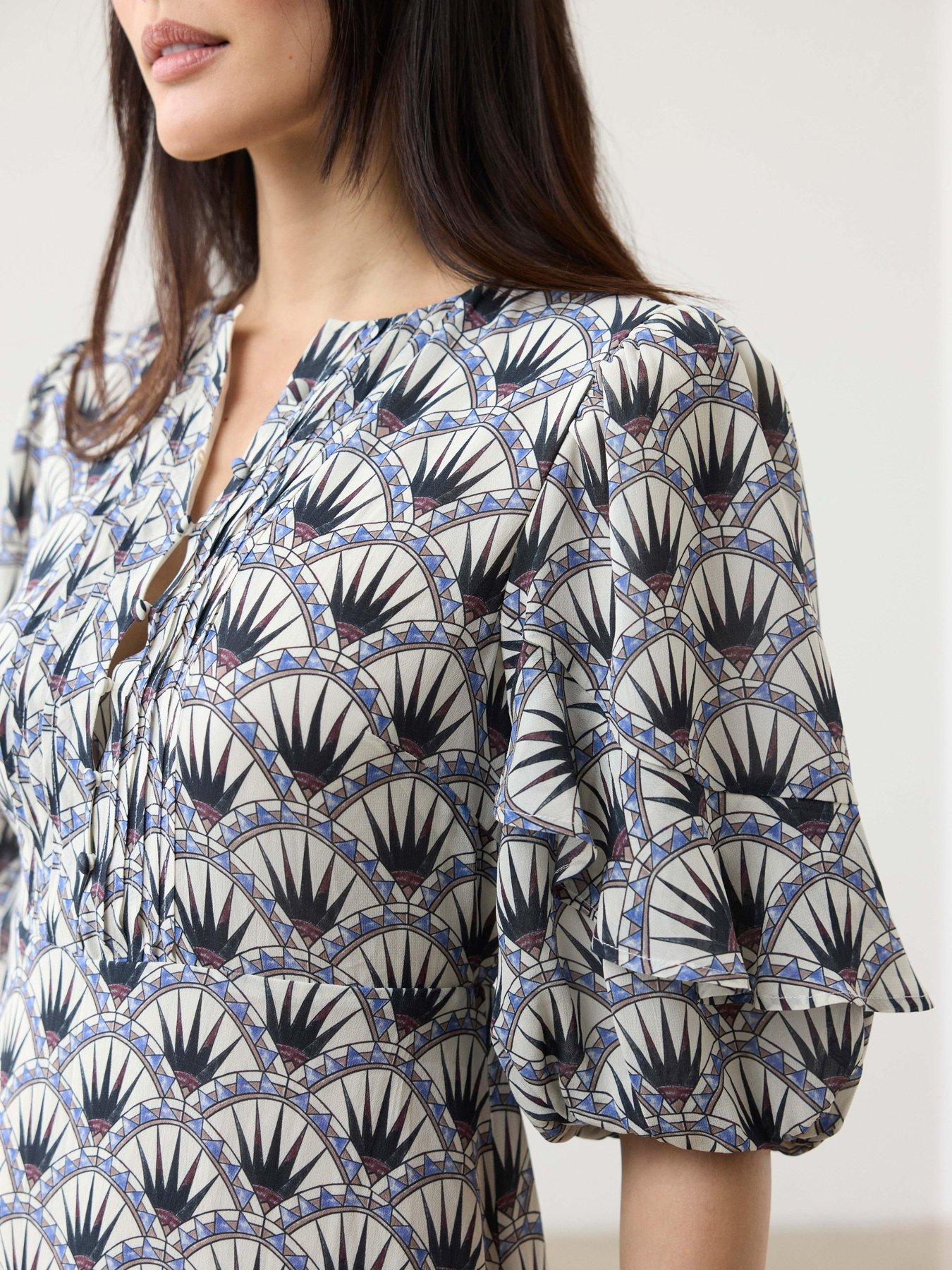 Image 4 of 6 of Mint Velvet Geo Print Mini Dress - Blue