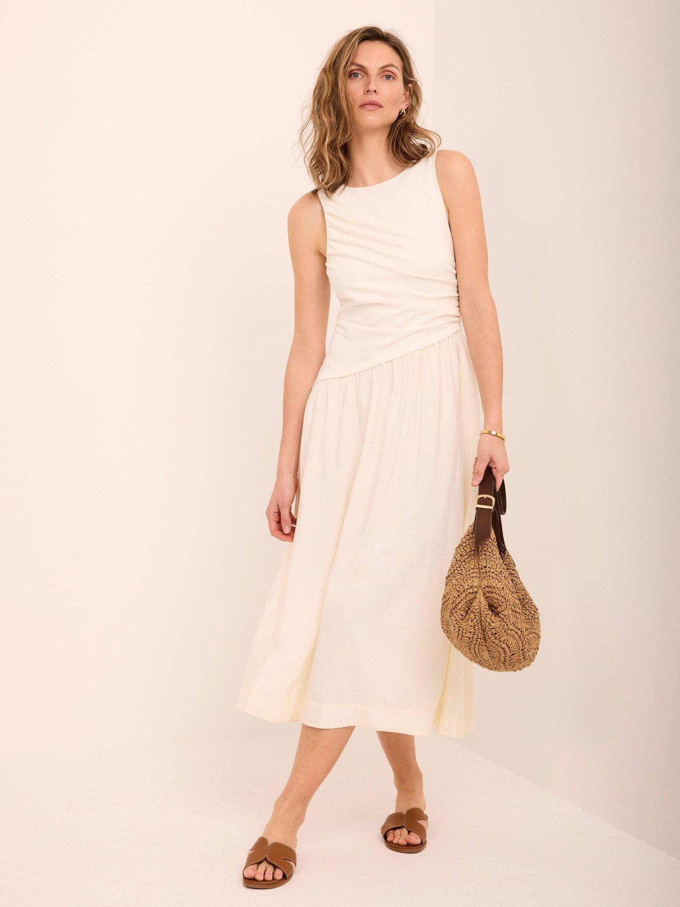 Mint Velvet Ivory Assym Jersey Midi Dress - Cream