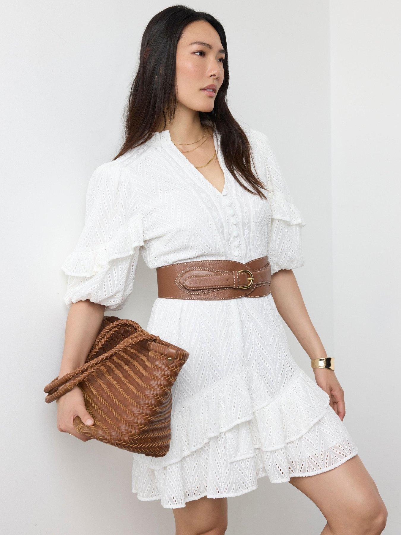 Mint Velvet Ivory Schiffley Mini Dress - White