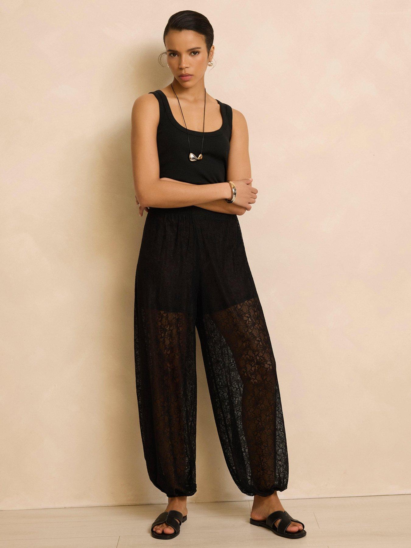 Mint Velvet Lace Balloon Trousers - Black