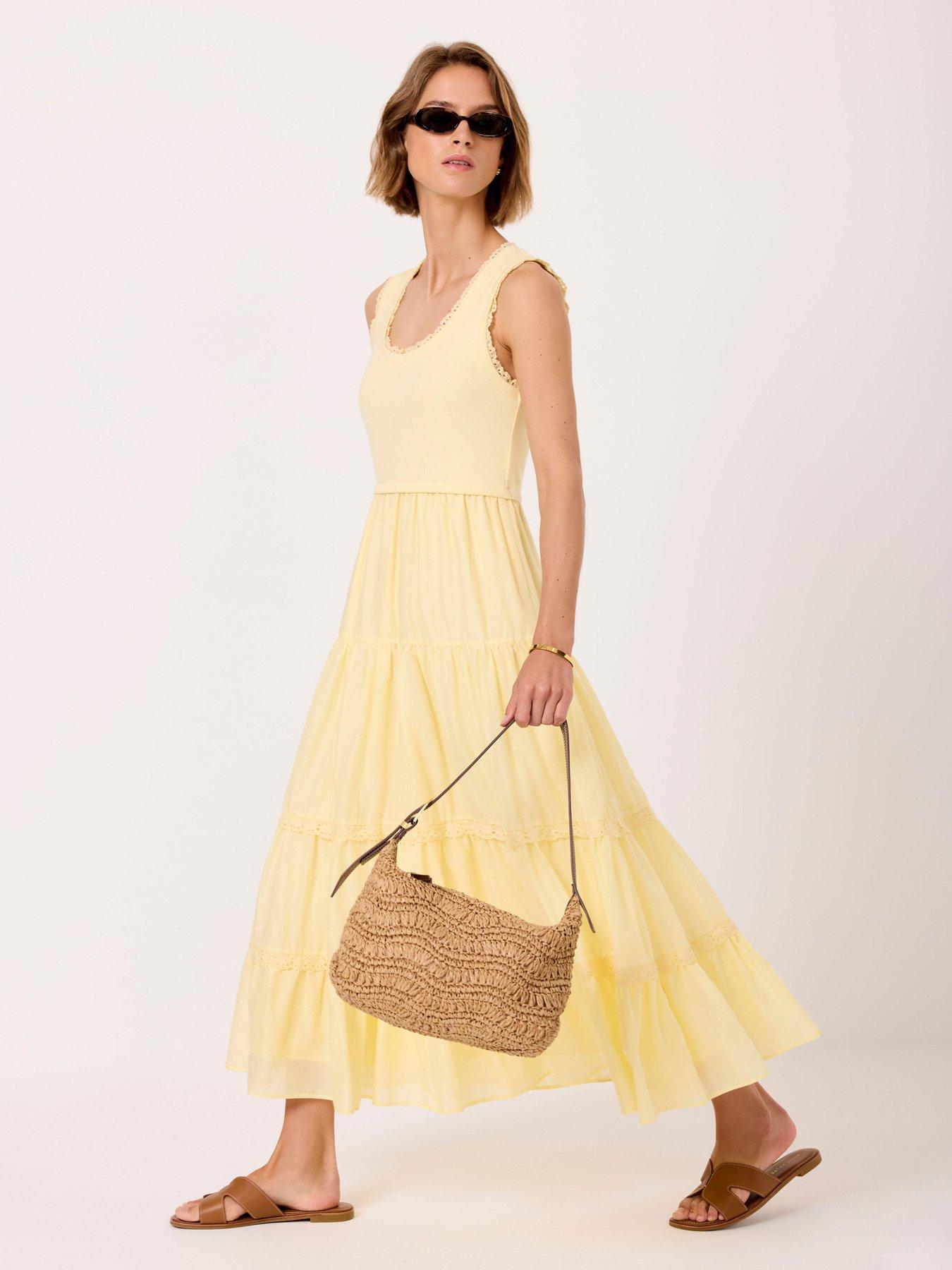Mint Velvet Crochet Trim Tiered Dress - Yellow