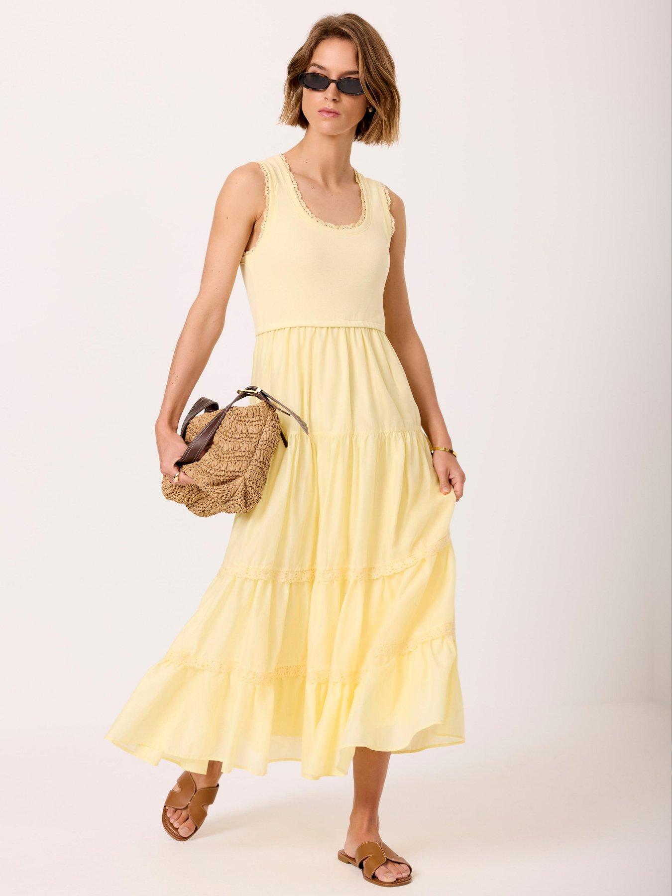 Image 2 of 6 of Mint Velvet Yellow Crochet Insert Dress
