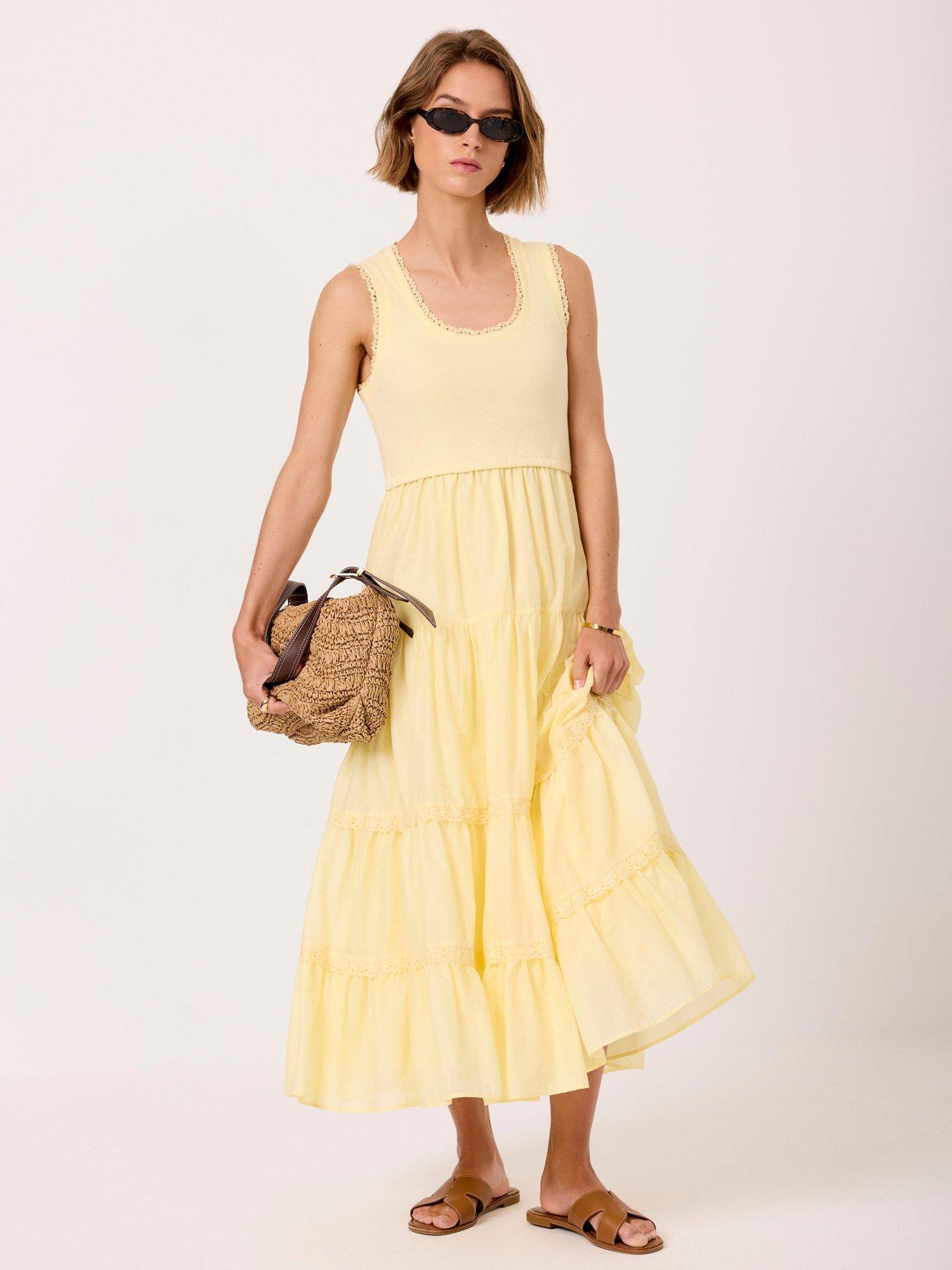 Image 4 of 6 of Mint Velvet Yellow Crochet Insert Dress