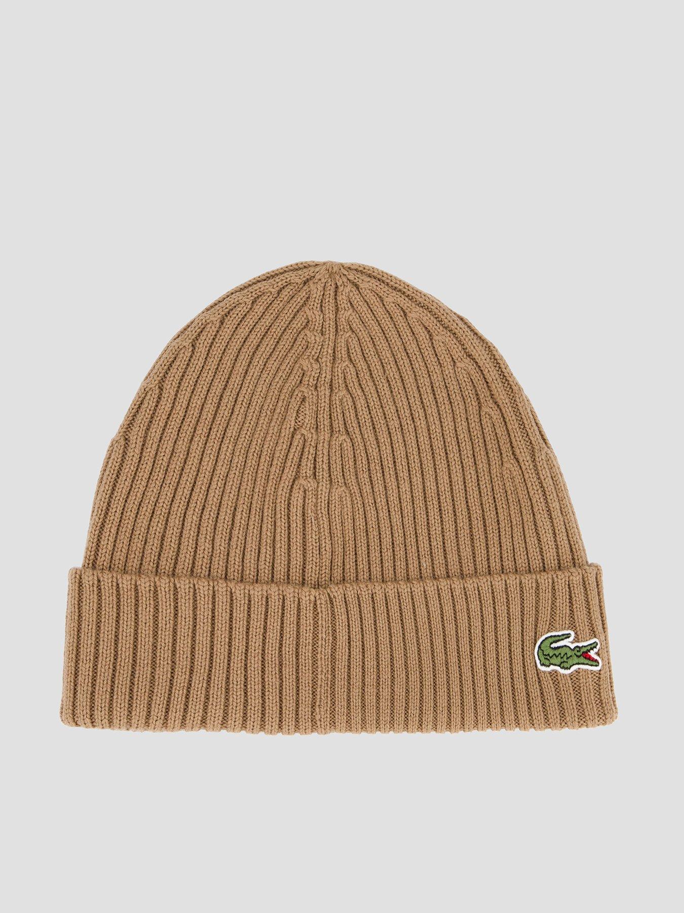 Image 1 of 4 of Lacoste Ribbed Knitted Beanie- Brown