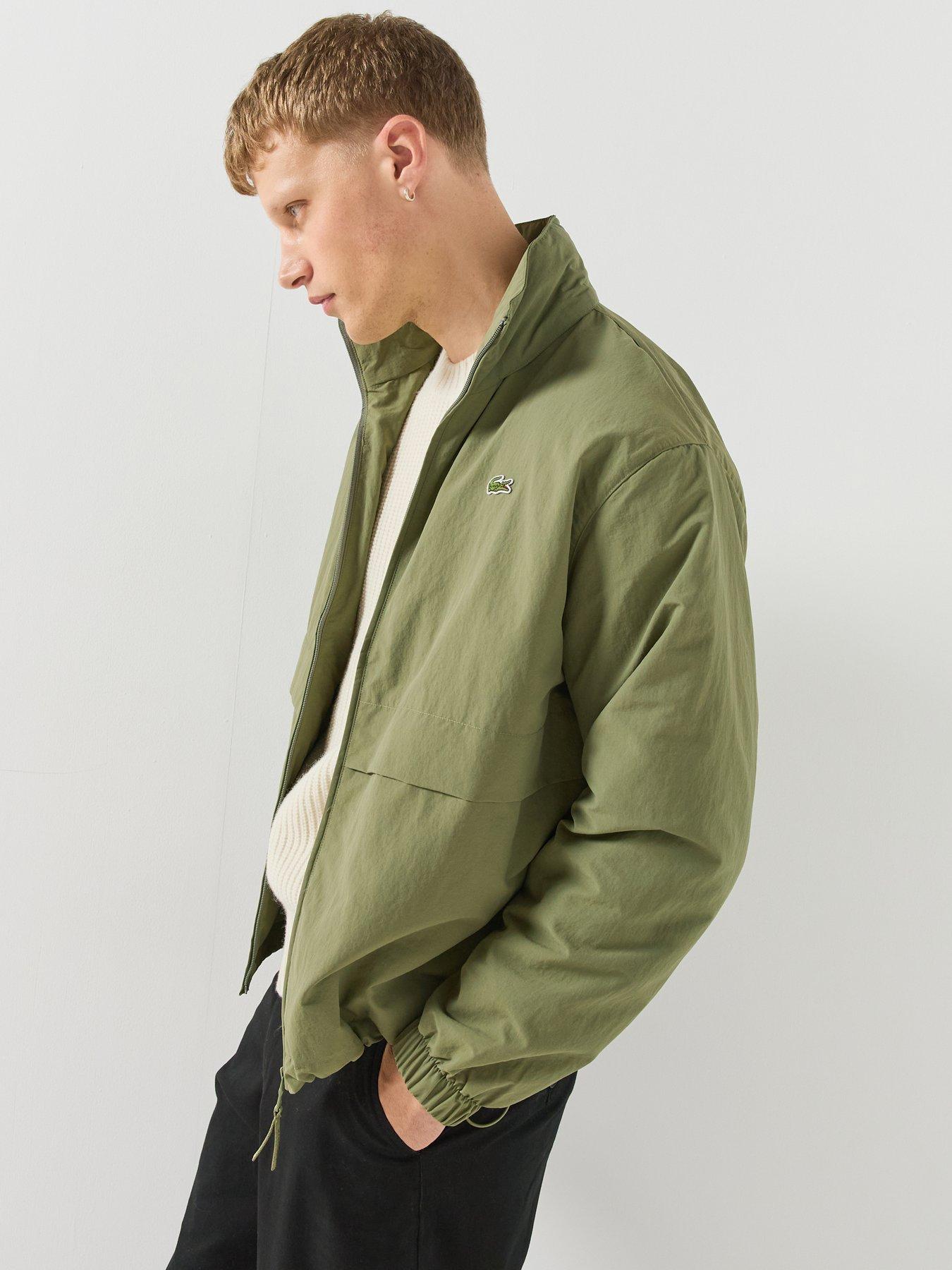 Image 1 of 6 of Lacoste Mens Water-Repellent Lightweight High Neck Windbreaker Jacket - Khaki