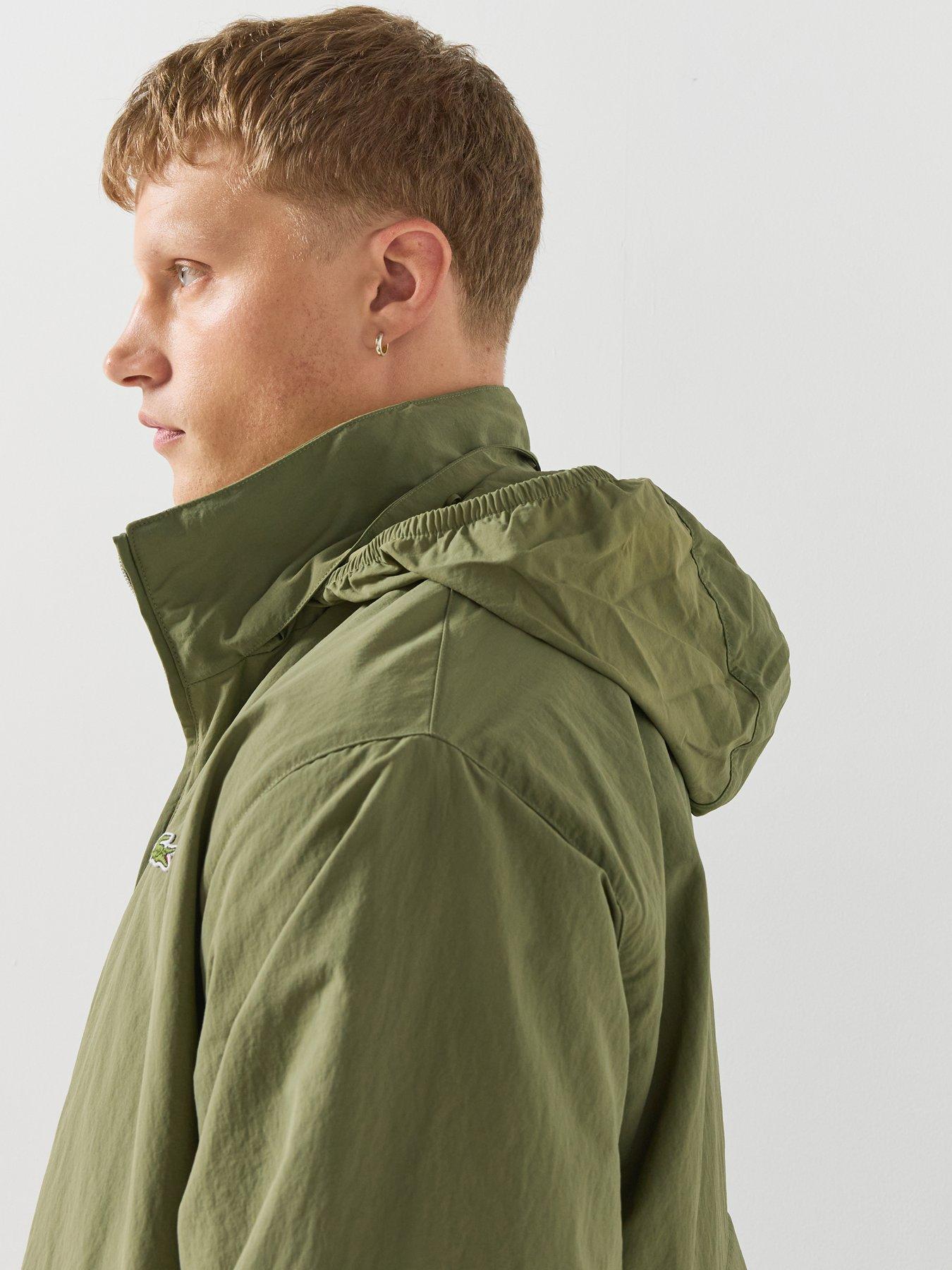 Image 4 of 6 of Lacoste Mens Water-Repellent Lightweight High Neck Windbreaker Jacket - Khaki