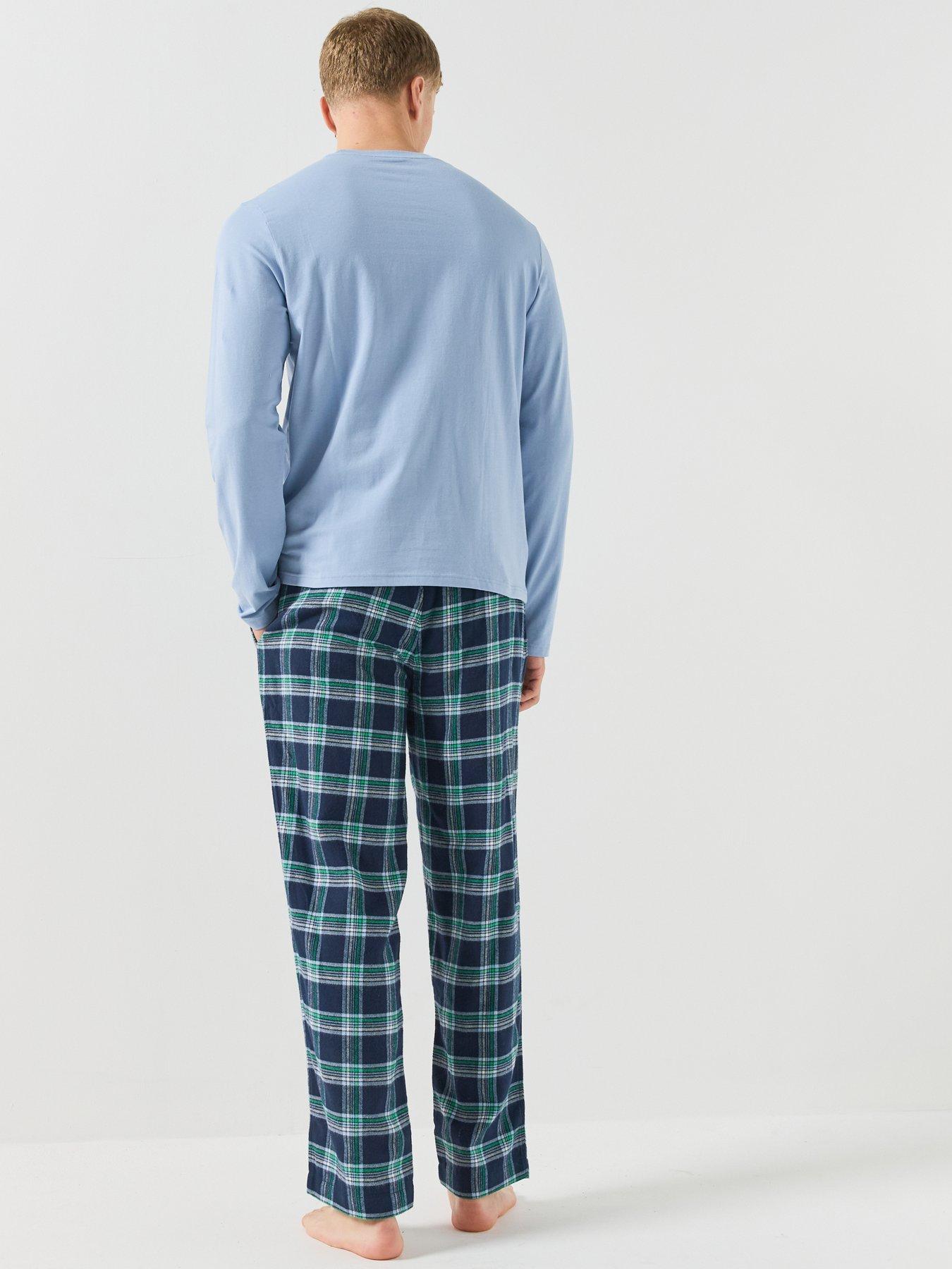 Image 2 of 6 of Lacoste Mens Long Sleeve Checked Pyjama Set - Blue