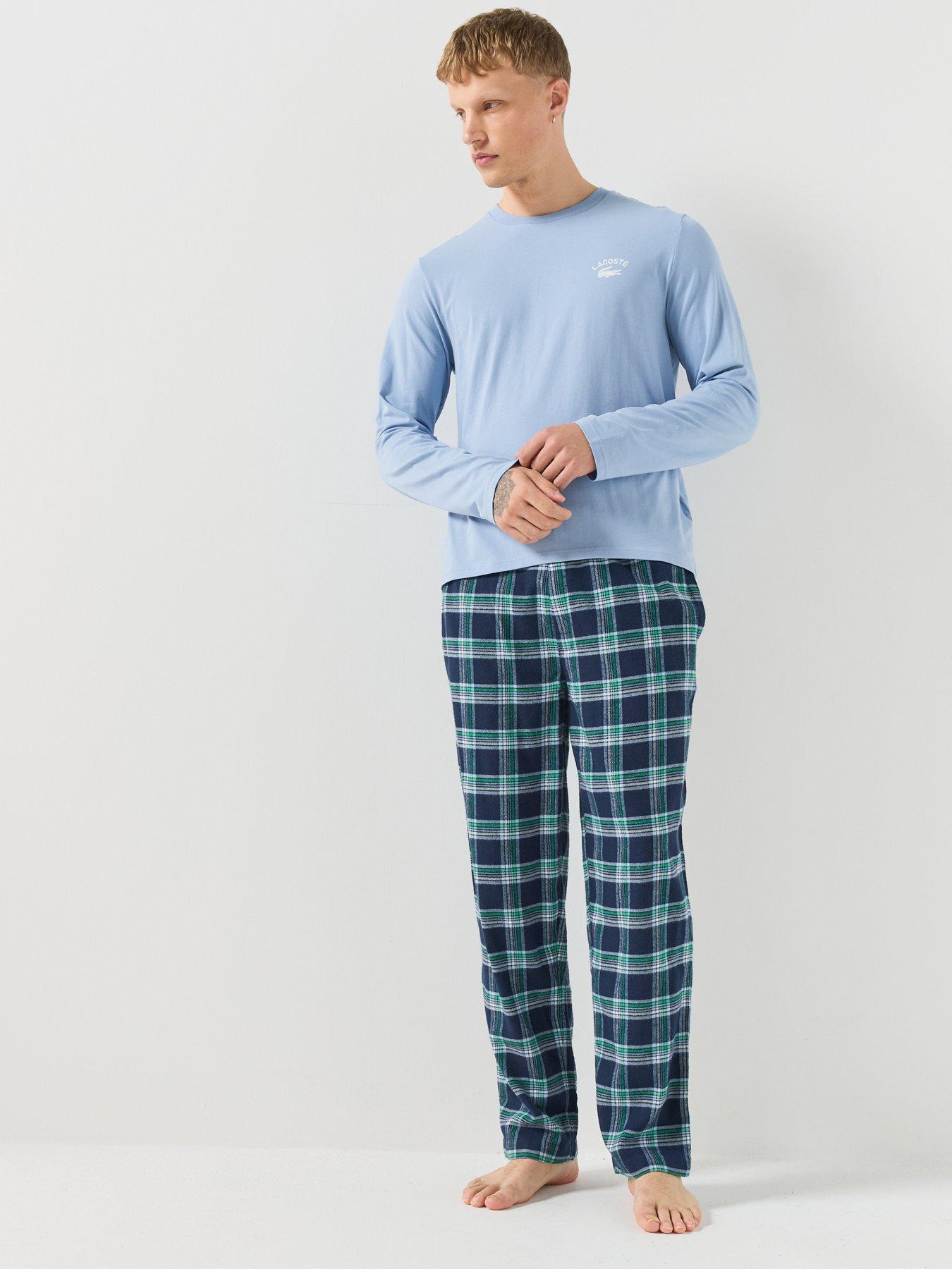 Image 3 of 6 of Lacoste Mens Long Sleeve Checked Pyjama Set - Blue