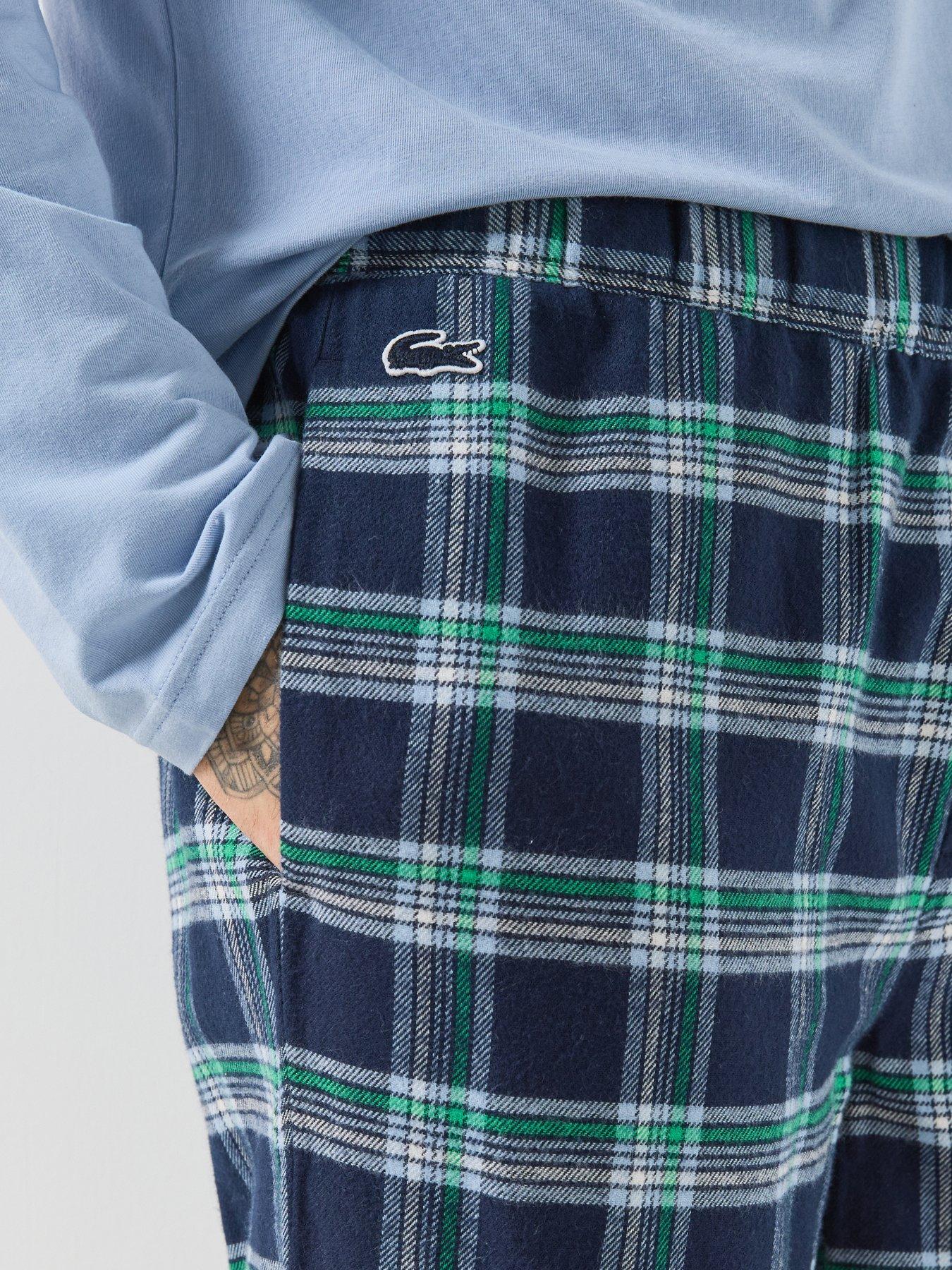 Image 4 of 6 of Lacoste Mens Long Sleeve Checked Pyjama Set - Blue