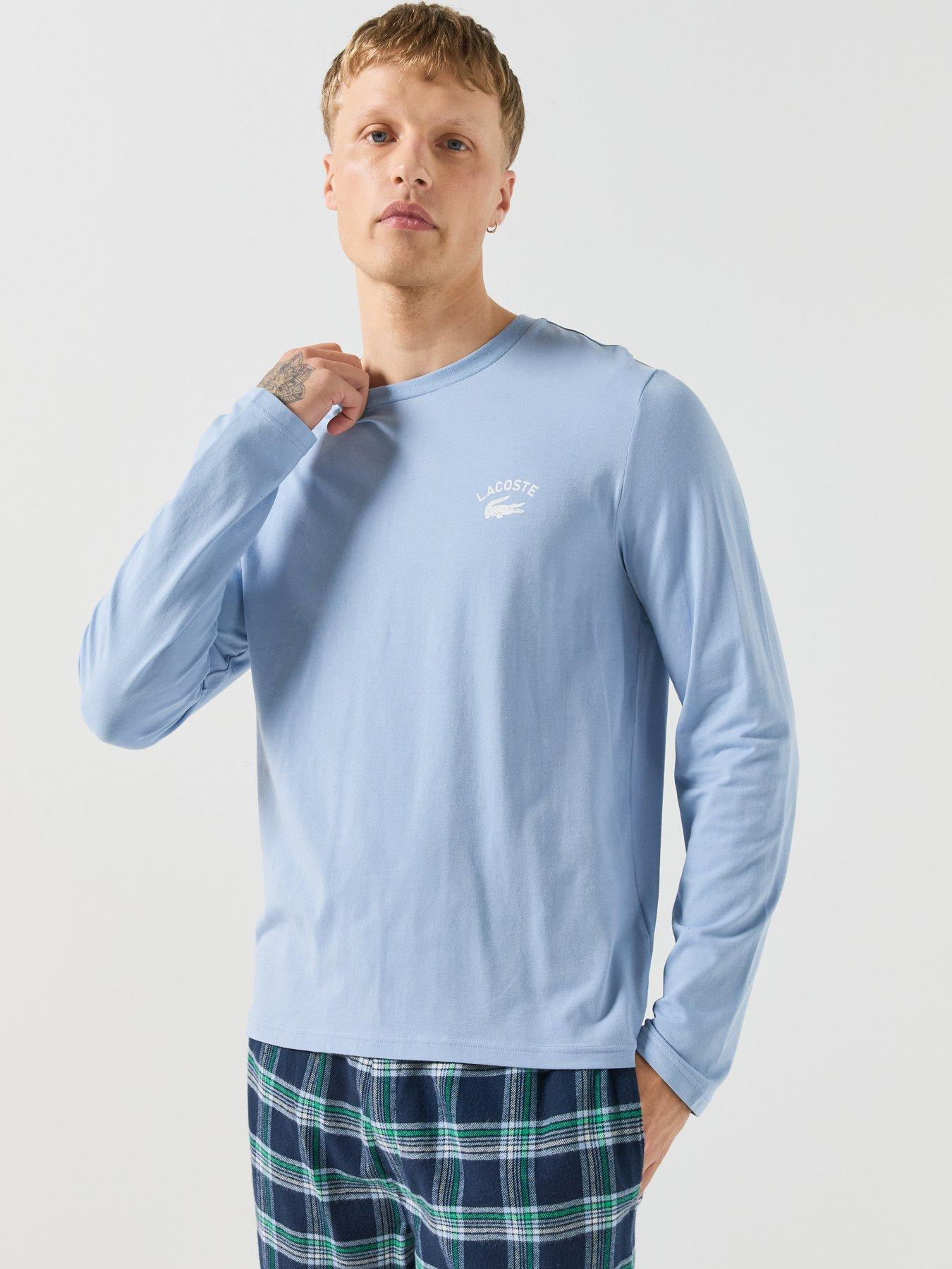 Image 6 of 6 of Lacoste Mens Long Sleeve Checked Pyjama Set - Blue