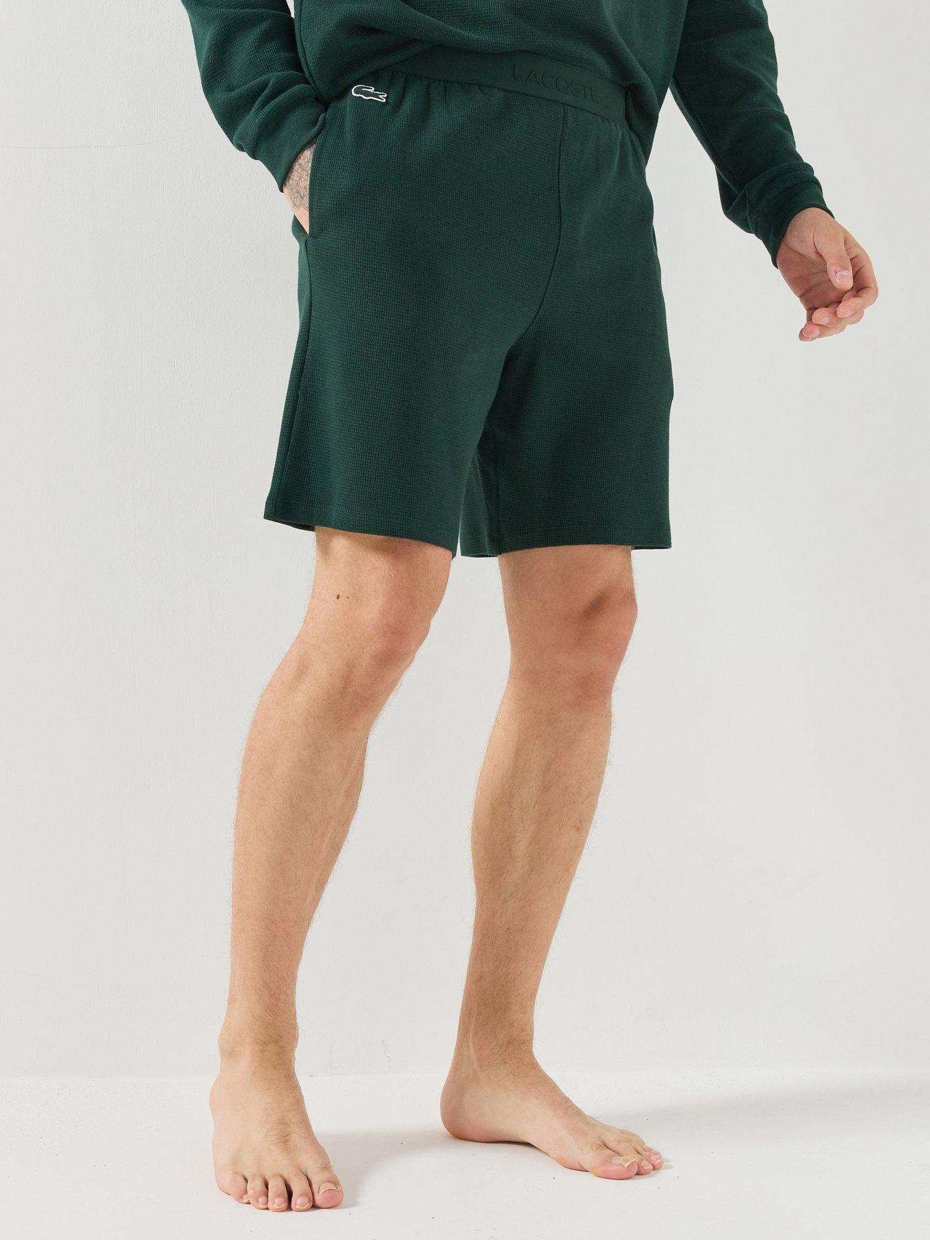 Image 1 of 6 of Lacoste Mens Elasticated Waist Waffle Loungewear Shorts - Dark Green