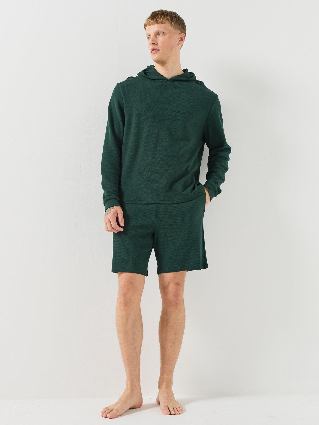 Image 3 of 6 of Lacoste Mens Elasticated Waist Waffle Loungewear Shorts - Dark Green