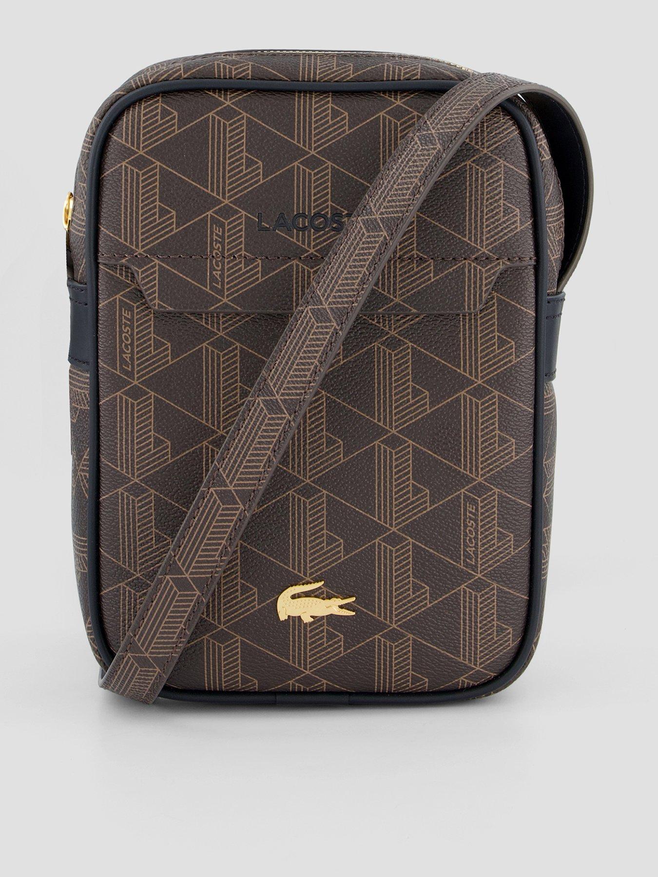 Image 1 of 5 of Lacoste Mens Monogram Zip Cross-Body Bag - Brown