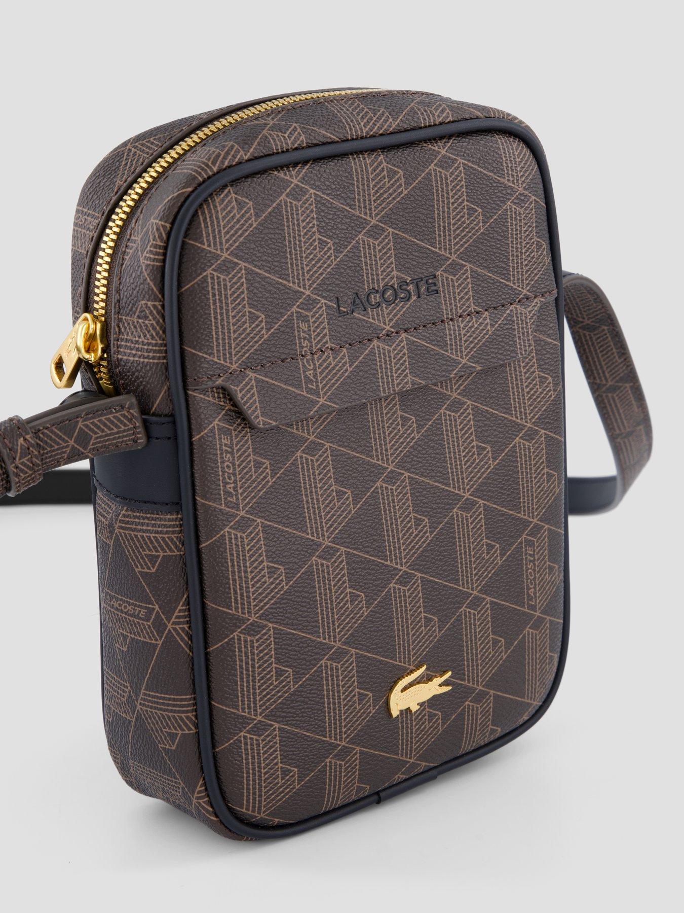 Image 4 of 5 of Lacoste Mens Monogram Zip Cross-Body Bag - Brown