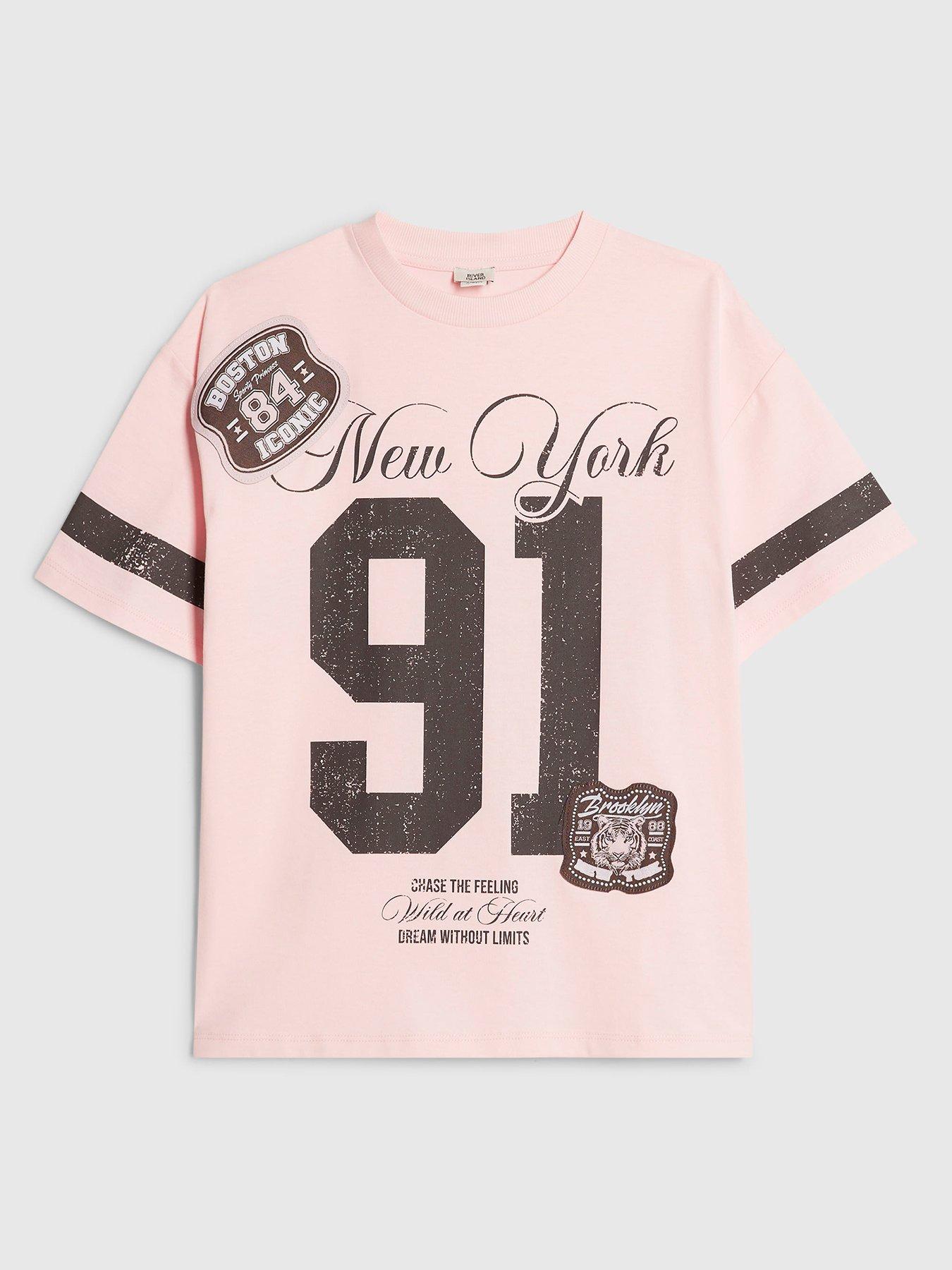 River Island Older Girls Ny 91 Number T-Shirt - Pink