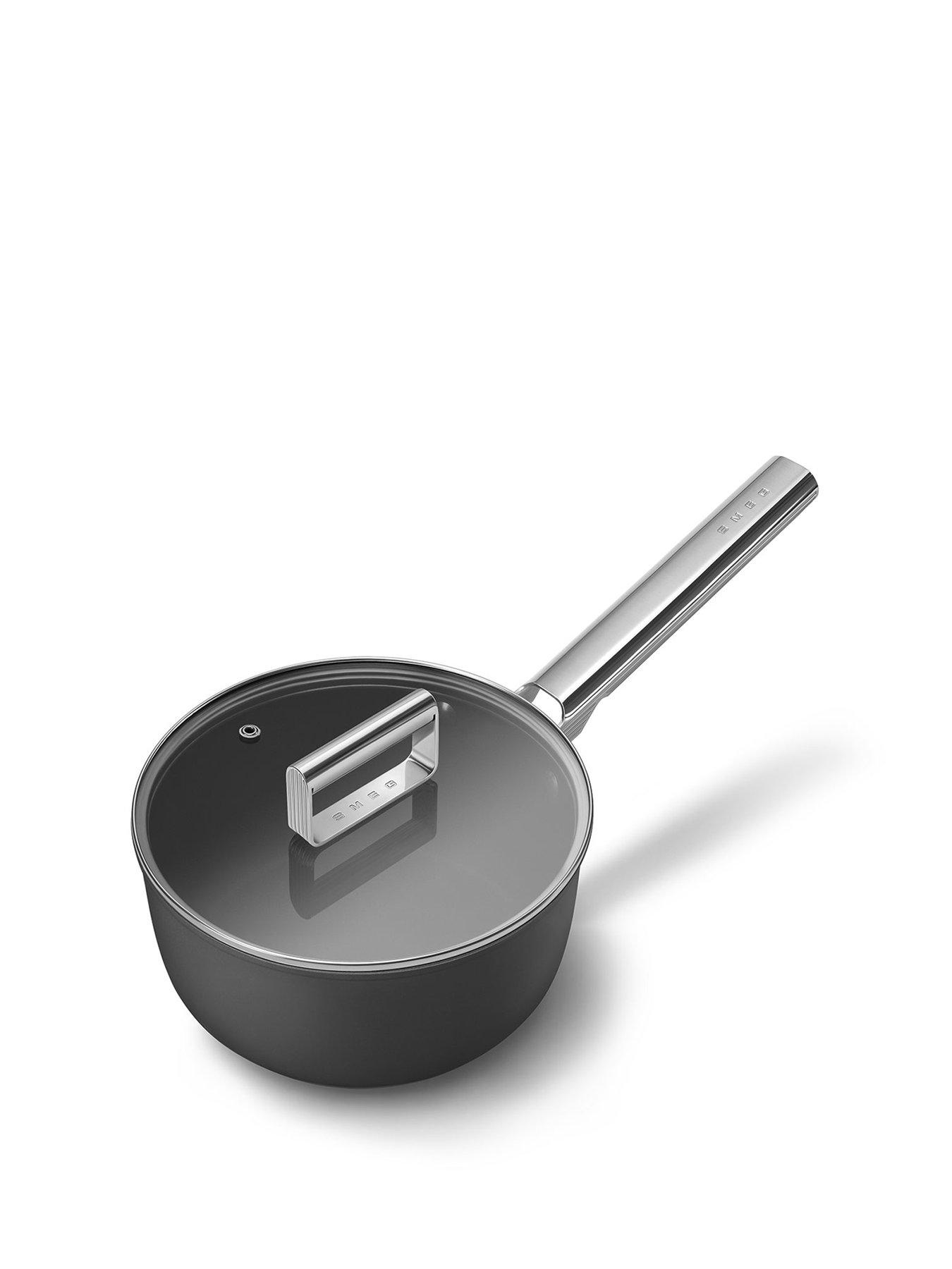 Smeg 20cm Retro Saucepan, Oven Safe, Aluminium, Black