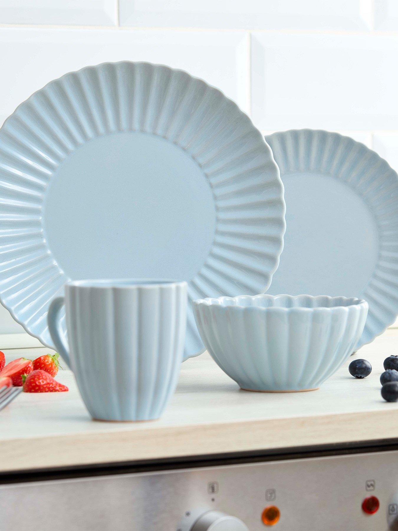 Image 1 of 8 of Swan 16 Piece Scallop Edge Stoneware Dinner Set, Blue