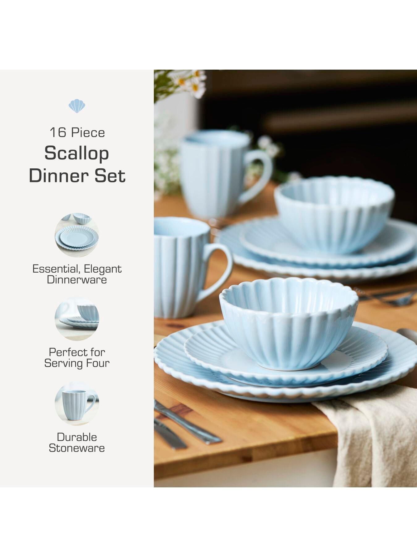 Image 3 of 8 of Swan 16 Piece Scallop Edge Stoneware Dinner Set, Blue