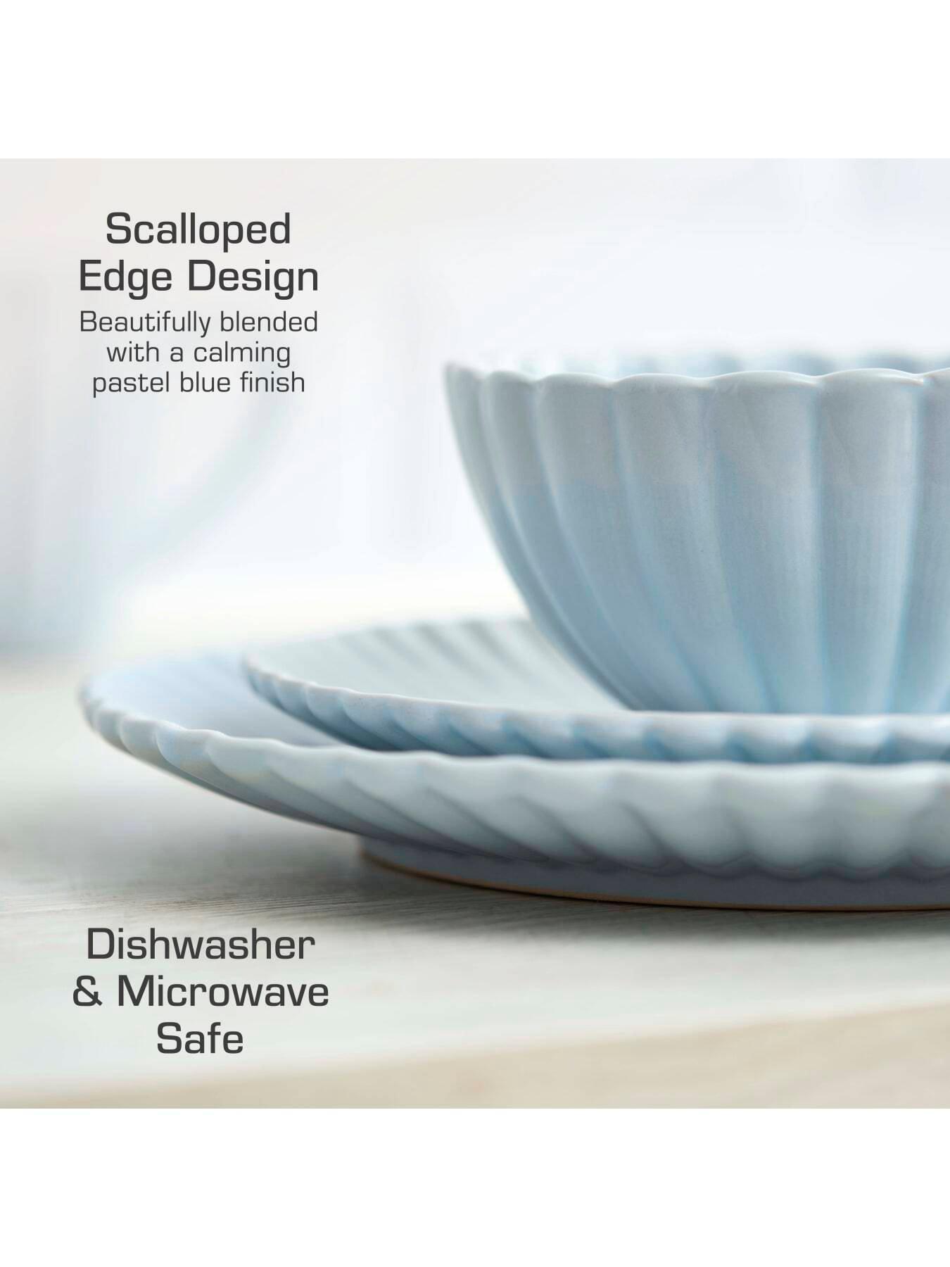 Image 4 of 8 of Swan 16 Piece Scallop Edge Stoneware Dinner Set, Blue