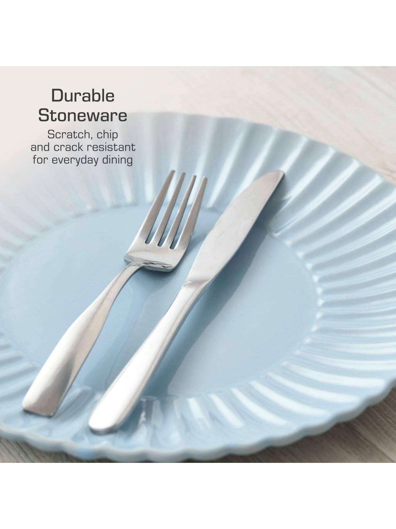 Image 5 of 8 of Swan 16 Piece Scallop Edge Stoneware Dinner Set, Blue