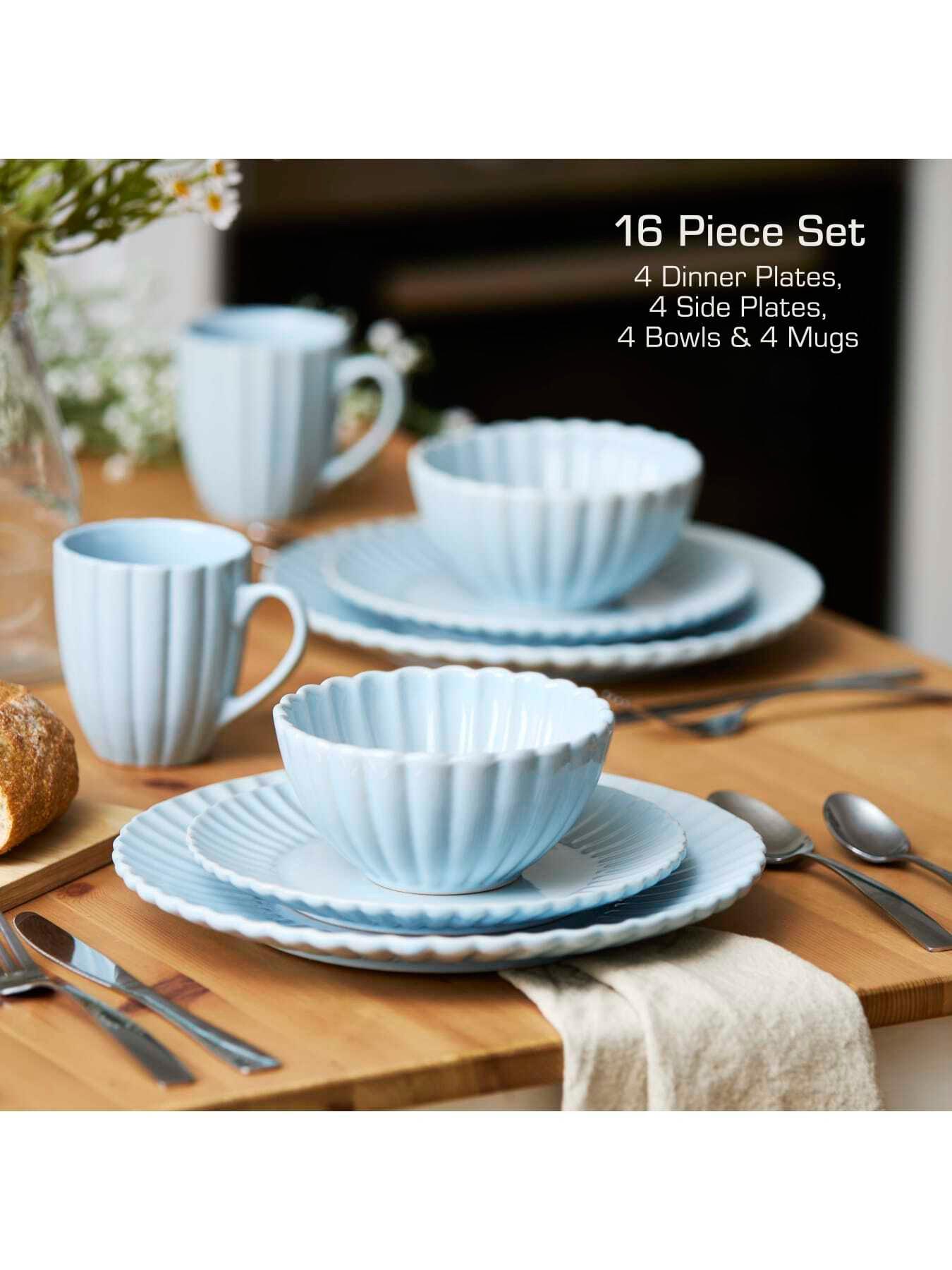 Image 6 of 8 of Swan 16 Piece Scallop Edge Stoneware Dinner Set, Blue