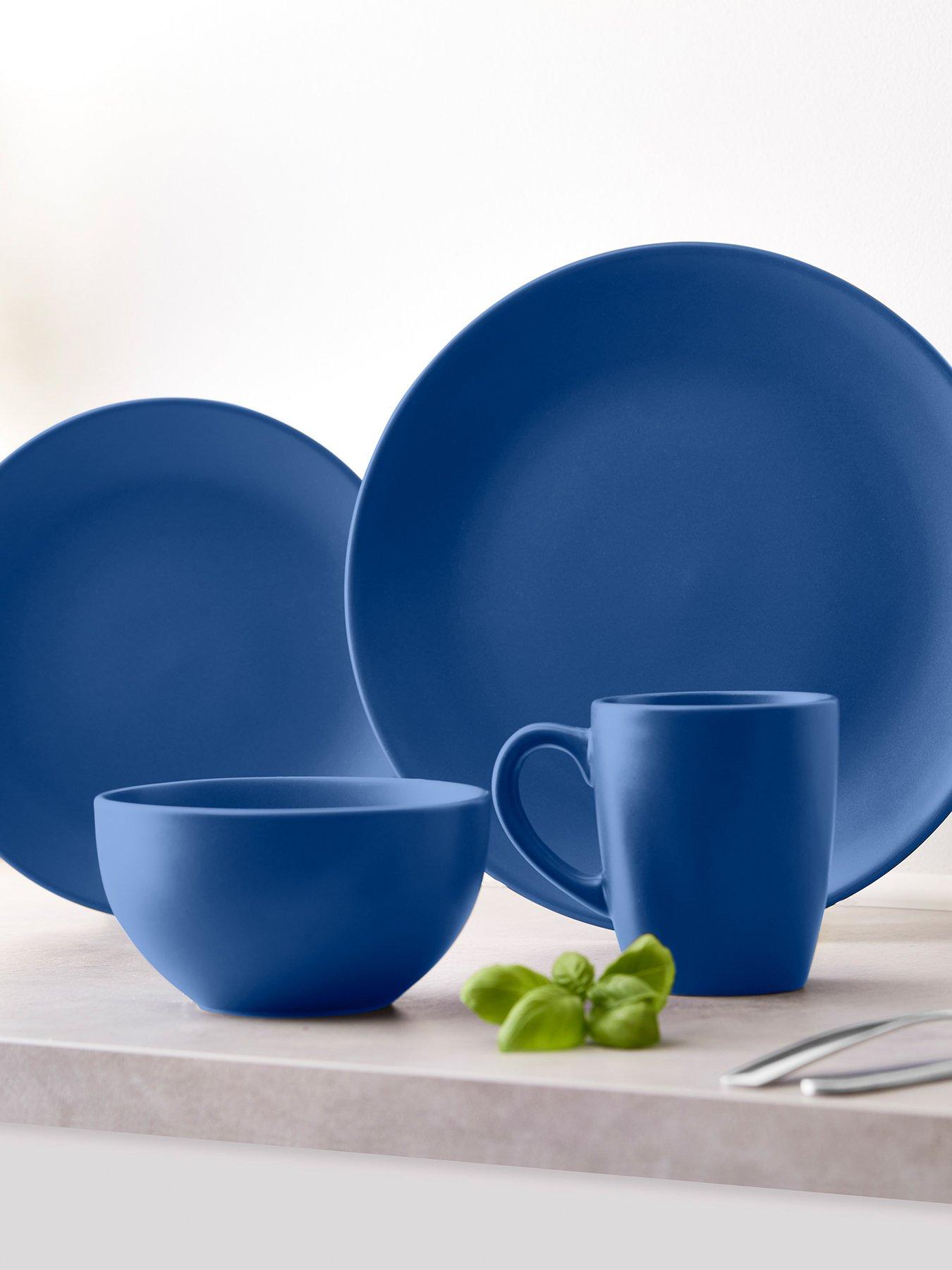 Tower 16 Piece Dinner Set with Smooth Matte Glaze Finish, Blue