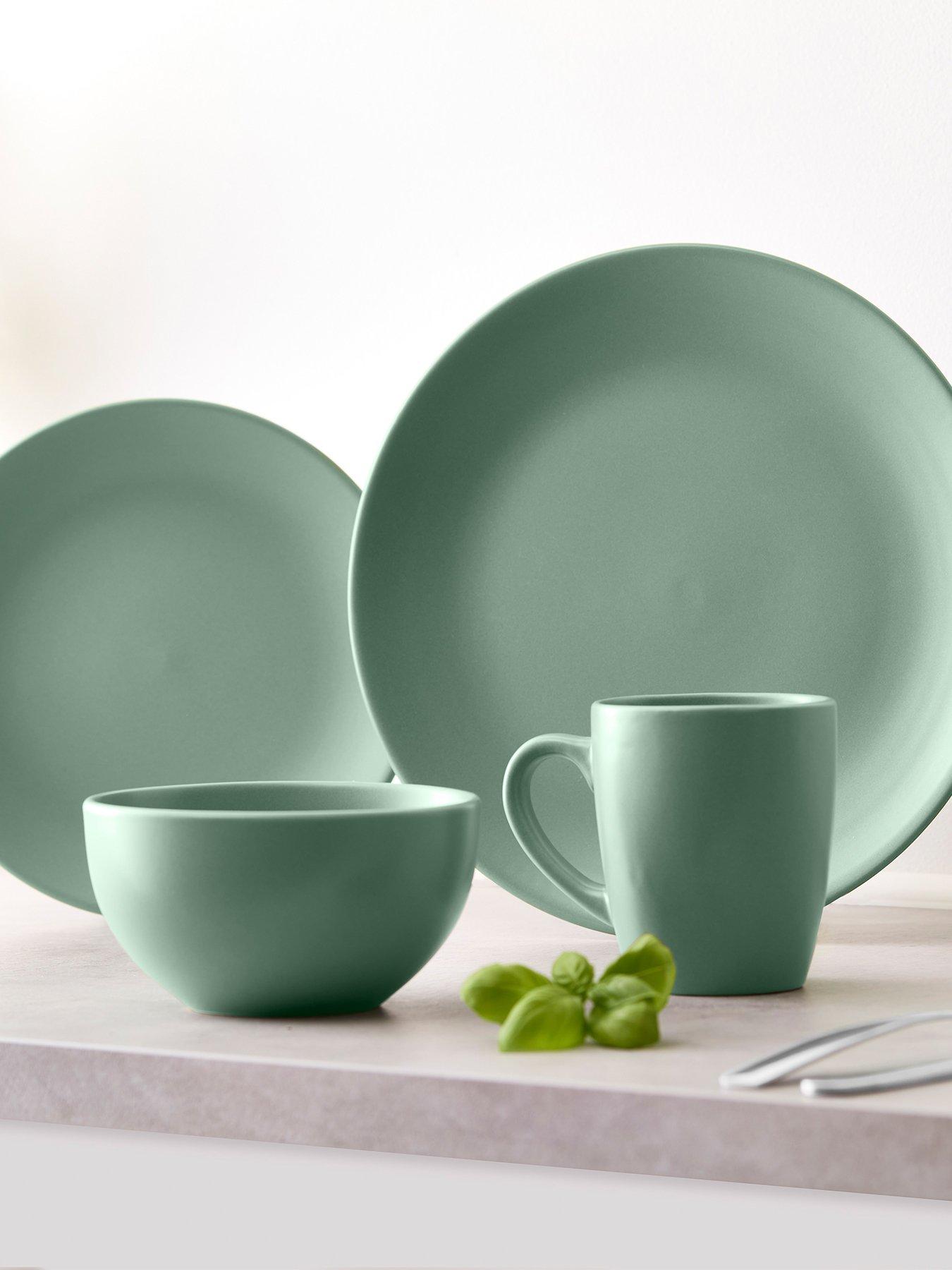Tower 16 Piece Dinner Set with Smooth Matte Glaze Finish, Sage