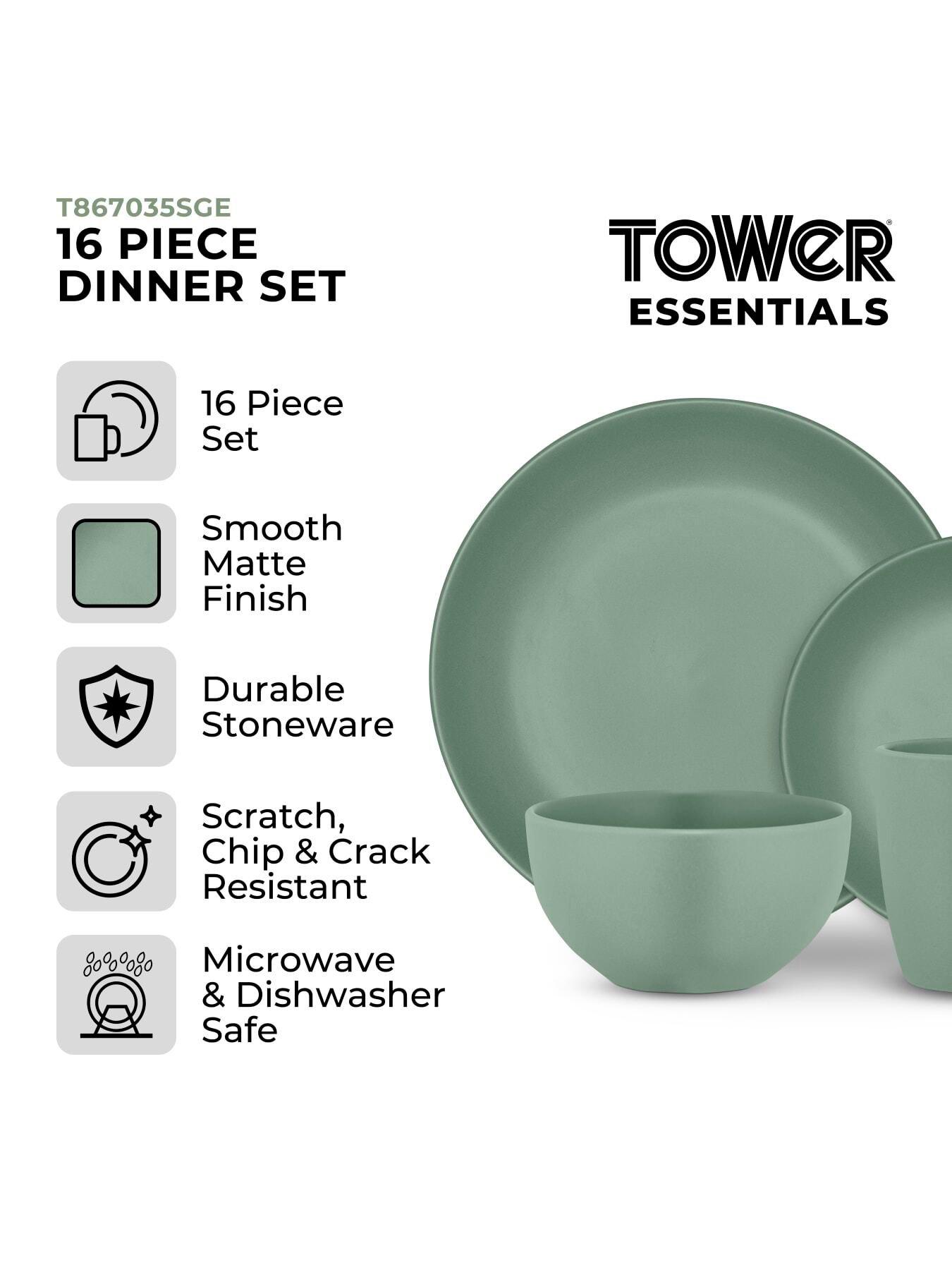 Image 3 of 8 of Tower 16 Piece Dinner Set with Smooth Matte Glaze Finish, Sage