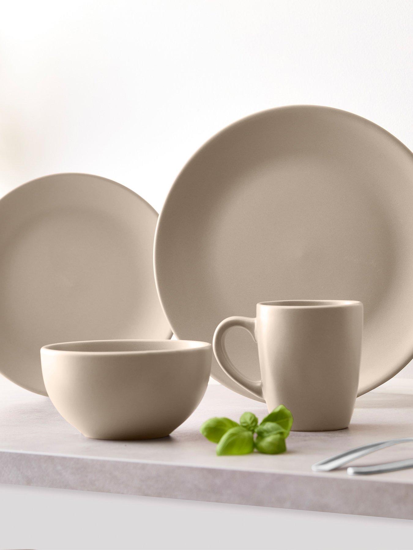 Tower 16 Piece Dinner Set with Smooth Matte Glaze Finish, Taupe