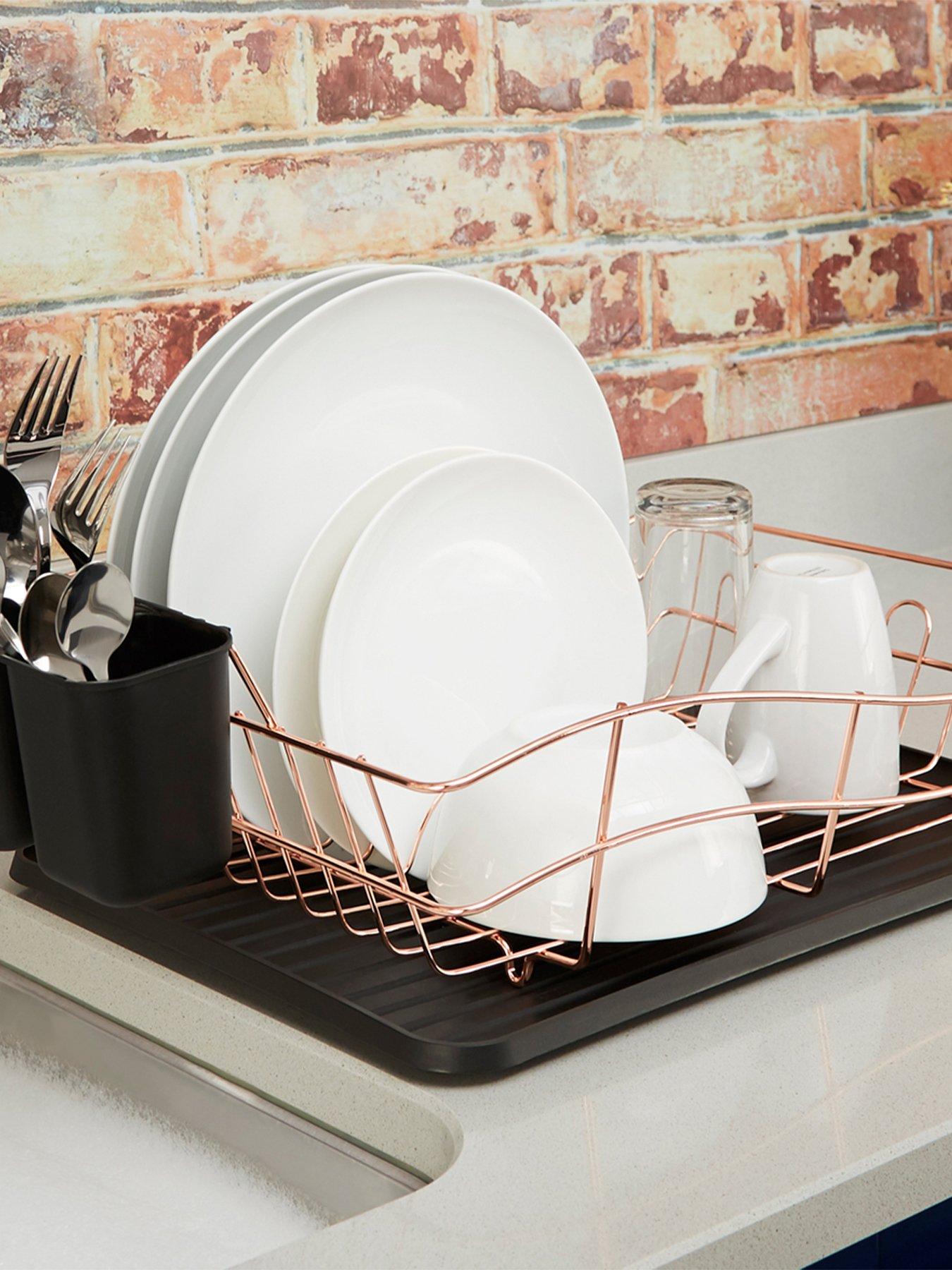Tower Dish Rack with Cutlery Holder  &  Tray, Rose Gold