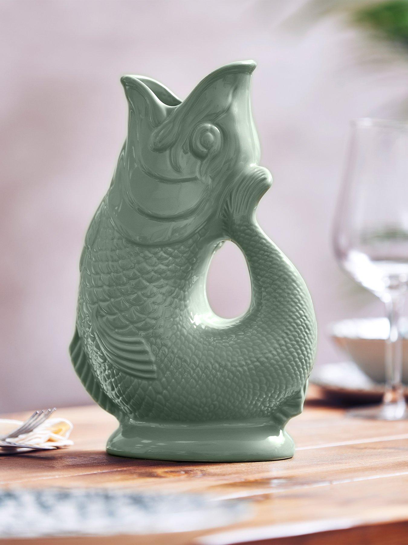Image 1 of 7 of Wade Fish Jug, Made in Stoke-on-Trent, Earthenware, 1.2L, Sage