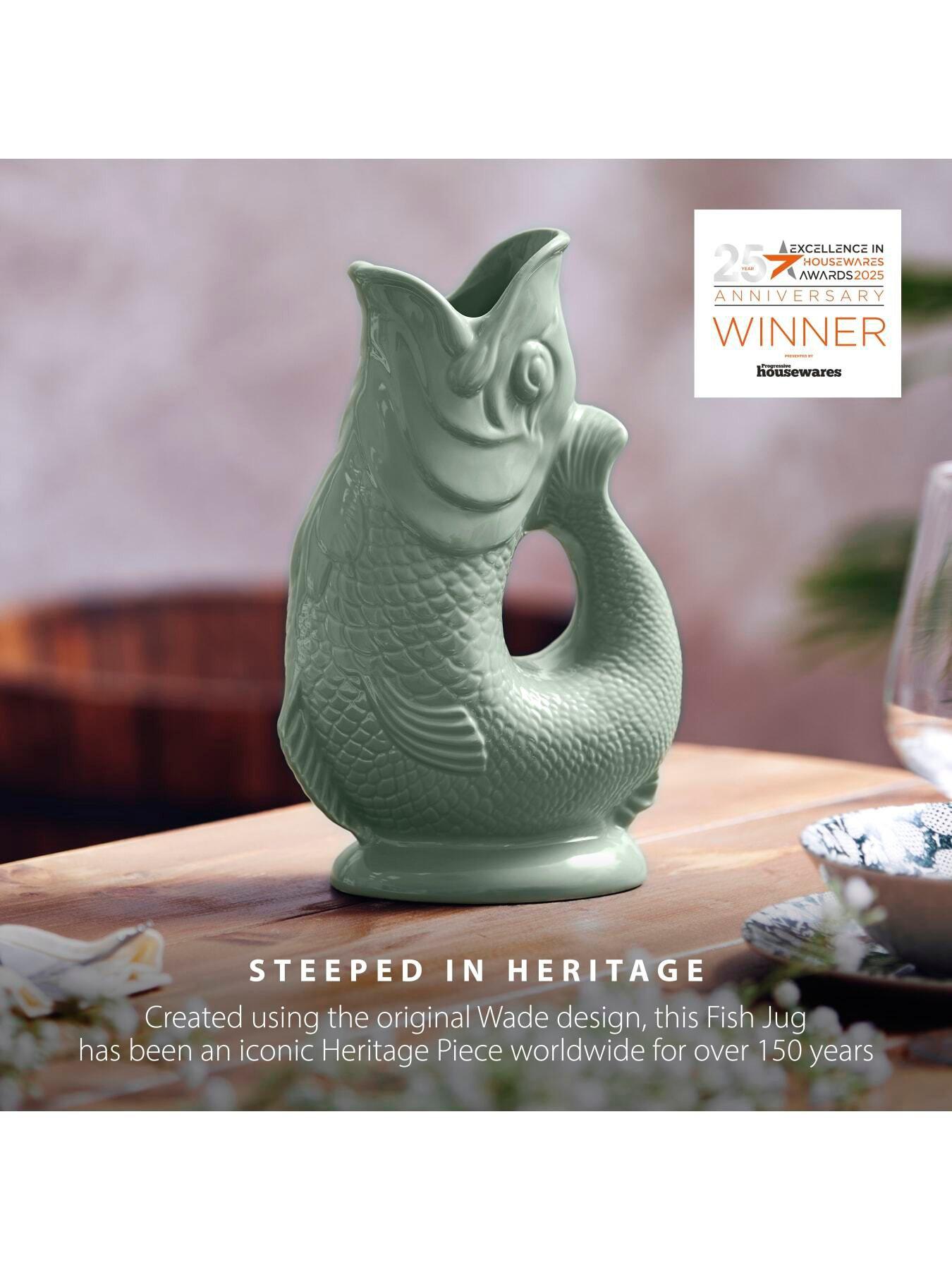 Image 3 of 7 of Wade Fish Jug, Made in Stoke-on-Trent, Earthenware, 1.2L, Sage