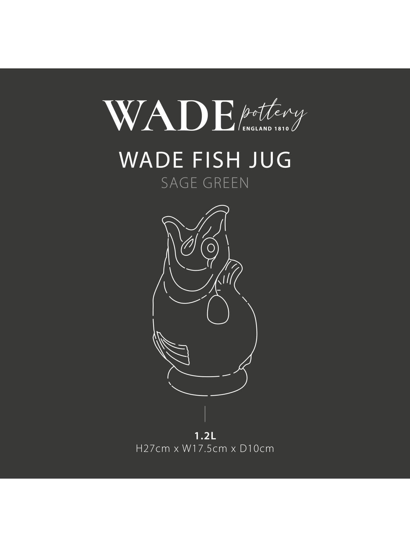 Image 6 of 7 of Wade Fish Jug, Made in Stoke-on-Trent, Earthenware, 1.2L, Sage