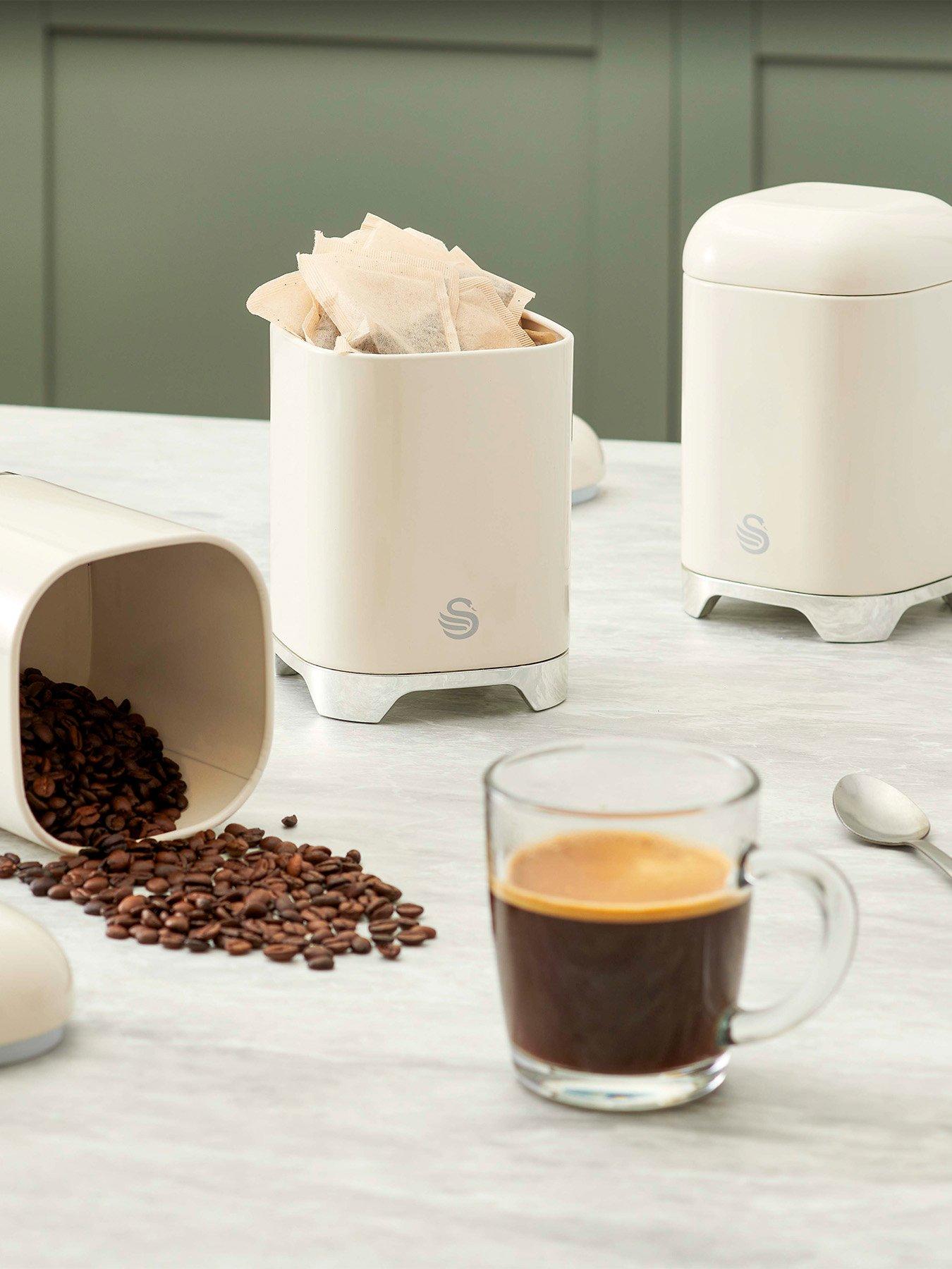 Swan Solace Set of 3 Canisters for Tea, Coffee and Sugar, Cream