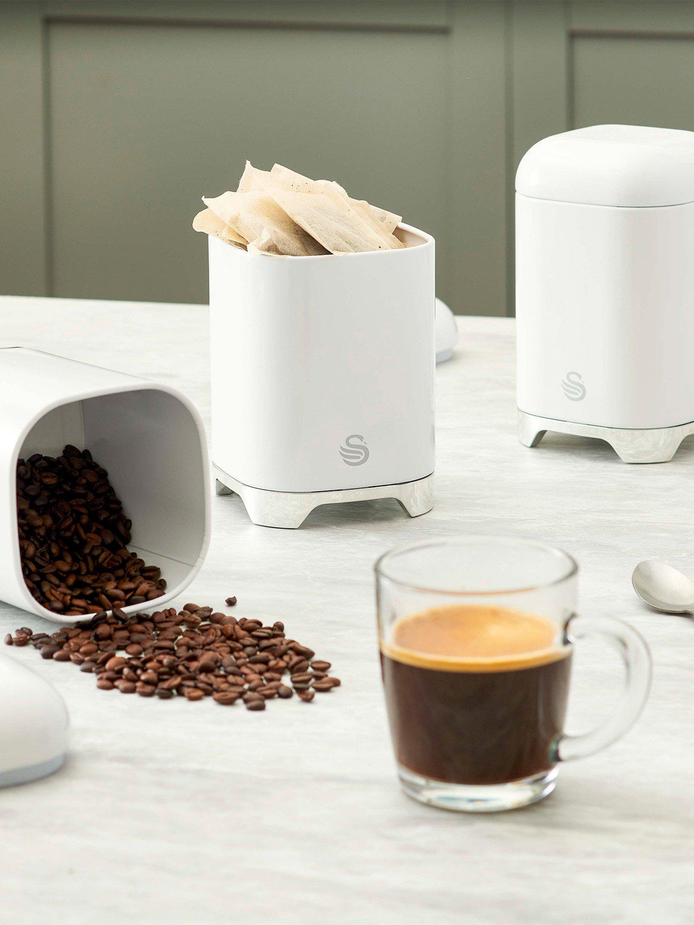 Swan Solace Set of 3 Canisters for Tea, Coffee and Sugar, White