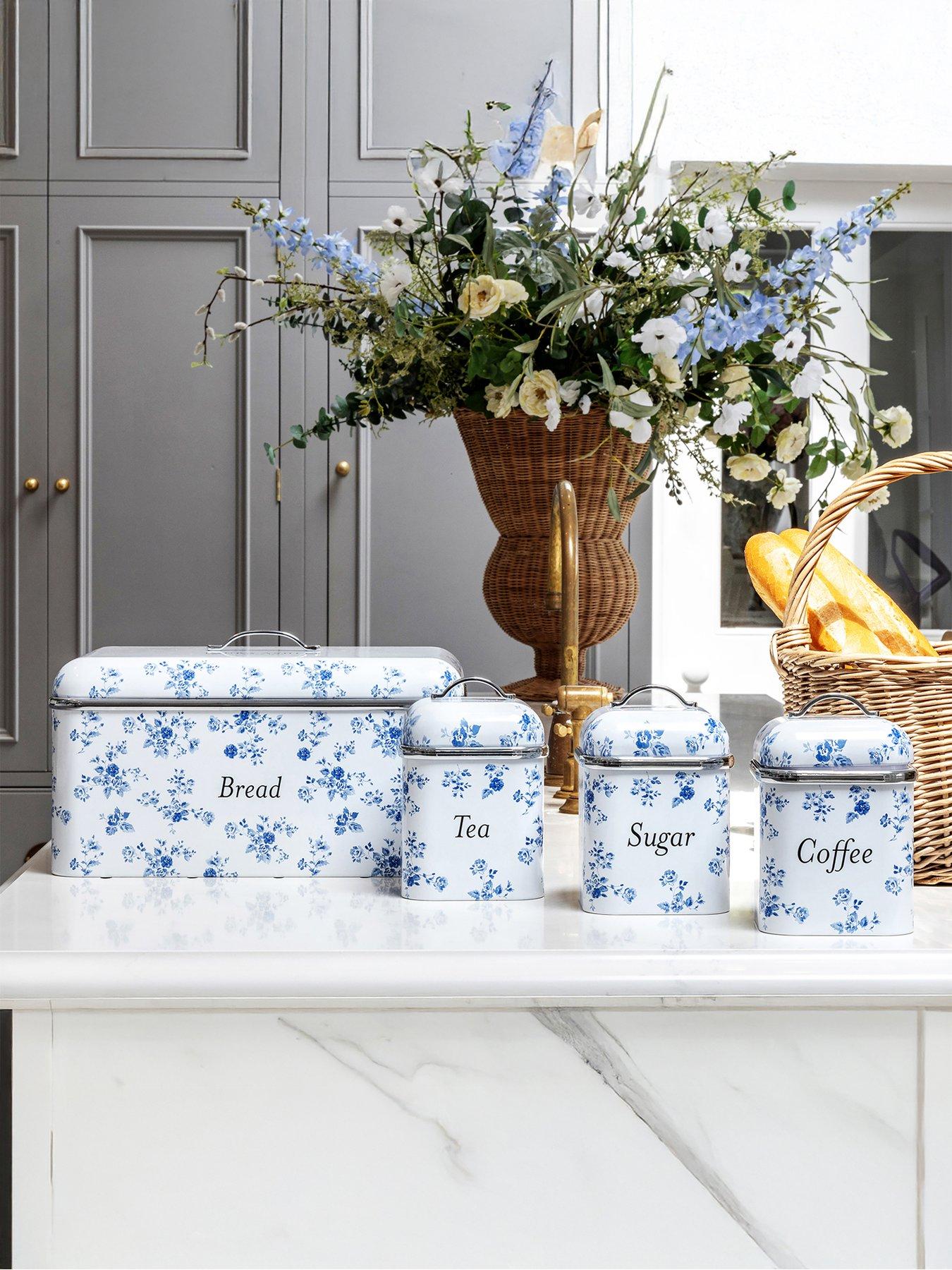 Laura Ashley Bread Bin and Set of 3 Canisters, China Rose