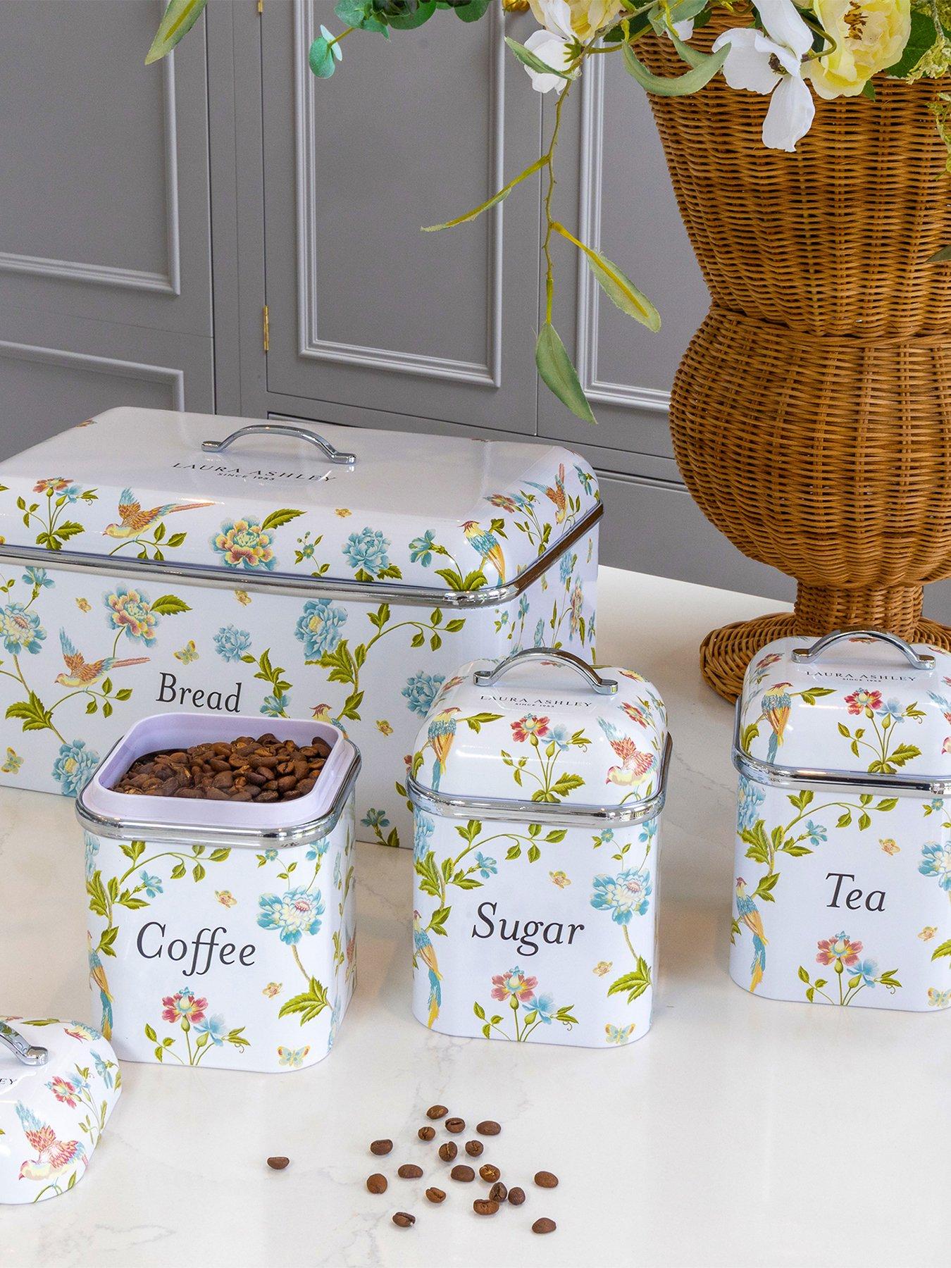 Laura Ashley Bread Bin and Set of 3 Canisters, Wild Meadow