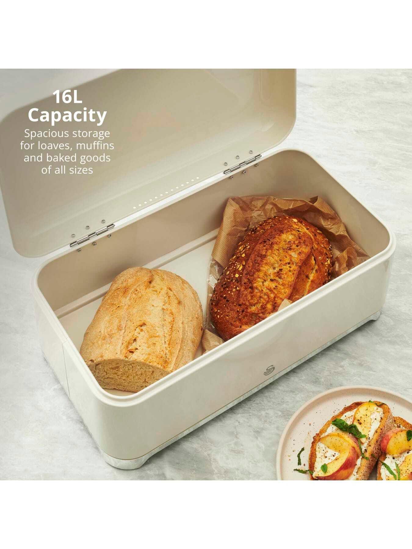 Image 4 of 8 of Swan Solace 16L Bread Bin with Lift Up Hinged Lid, Cream