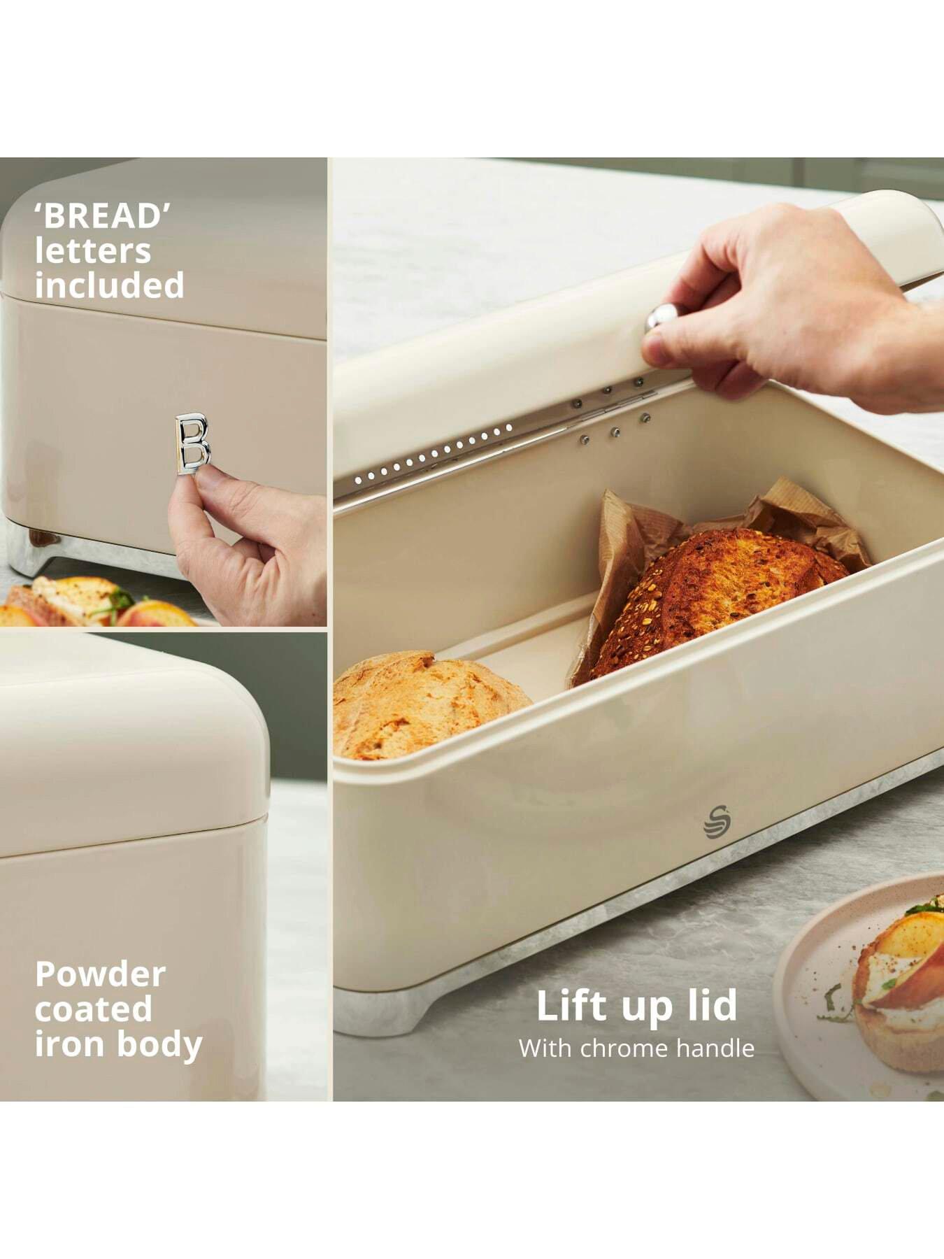 Image 5 of 8 of Swan Solace 16L Bread Bin with Lift Up Hinged Lid, Cream