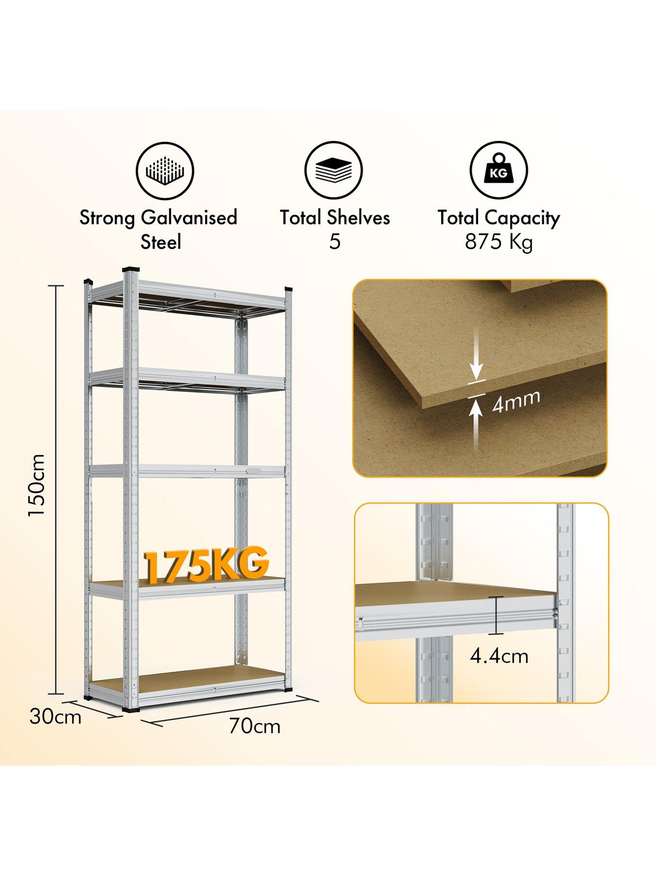 Image 3 of 8 of Vonhaus 5-Tier Galvanised Steel Shelving Unit -  Silver (150 x 70 x 30cm)