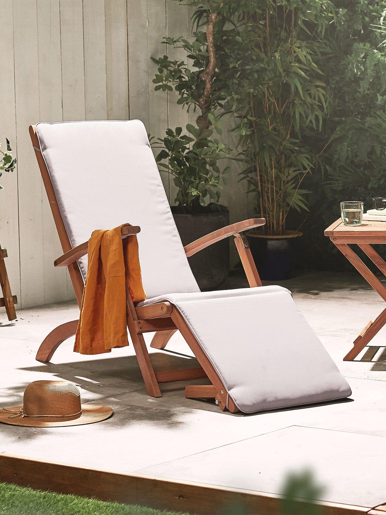 Vonhaus Hudson Grey Sun Lounger Chair with Cushion