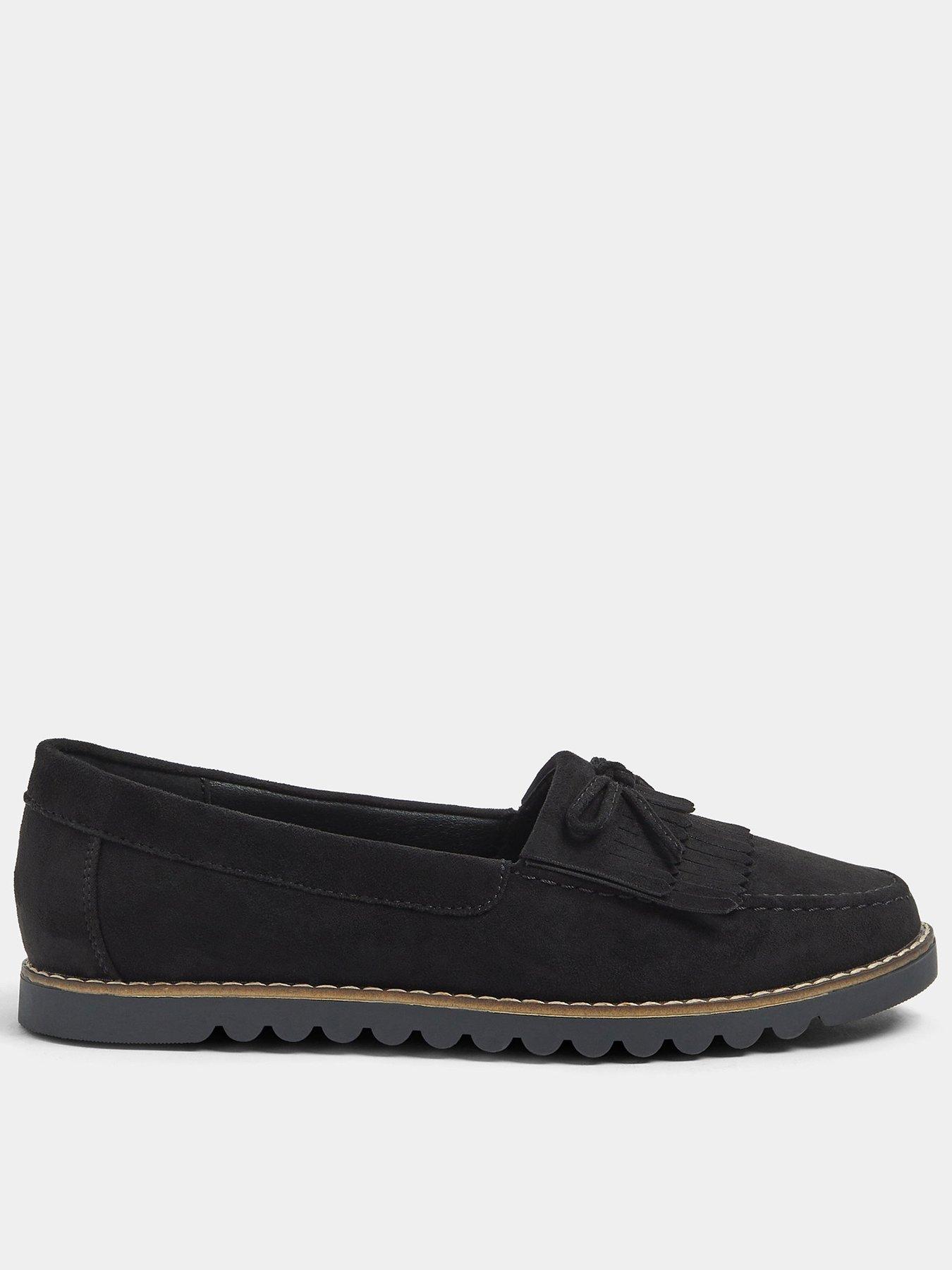Yours Wide Fit Faux Suede Fringe Loafers - Black