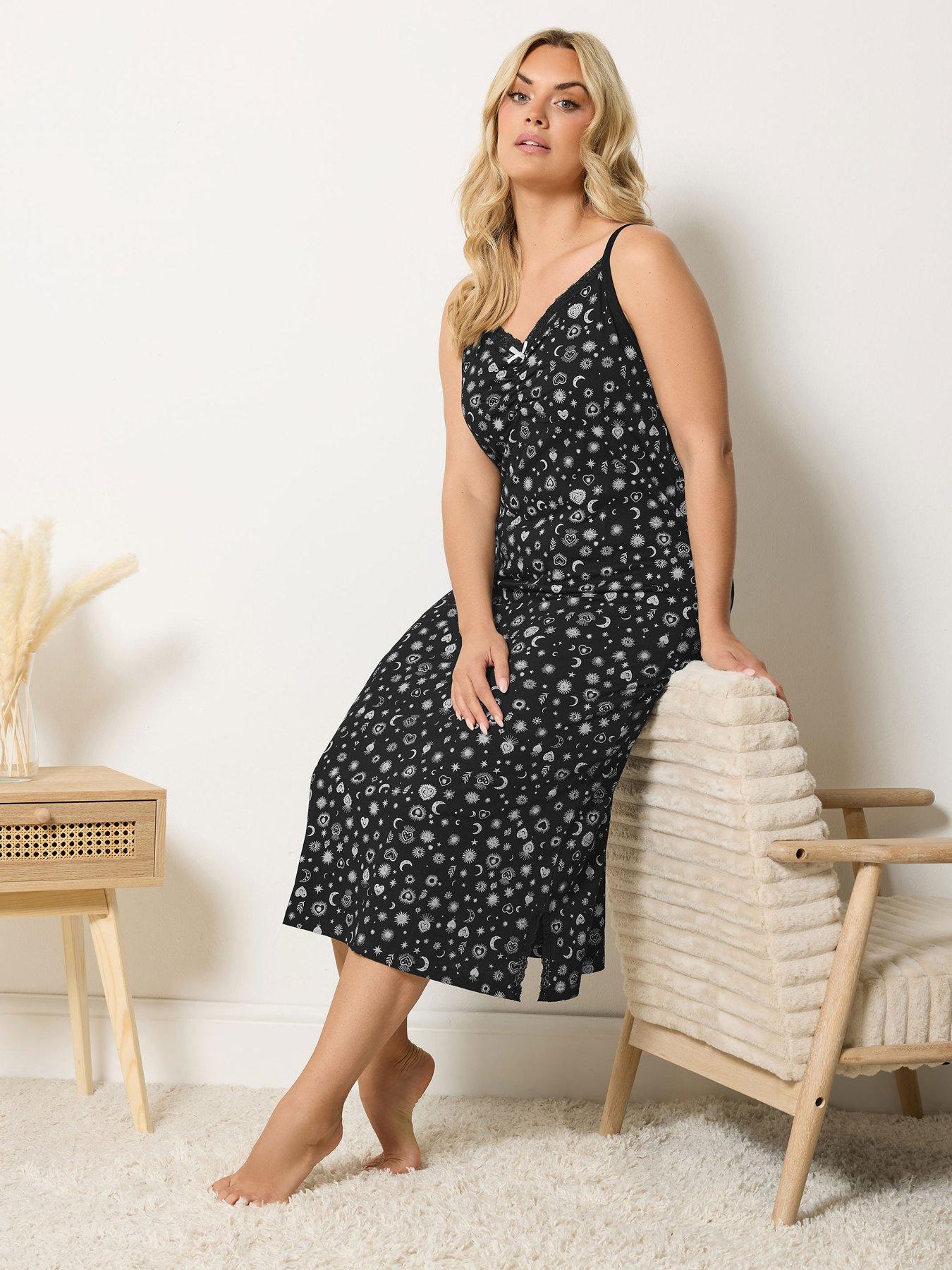 Image 1 of 4 of Yours Curve Summer Celestial Midaxi Chemise - Black