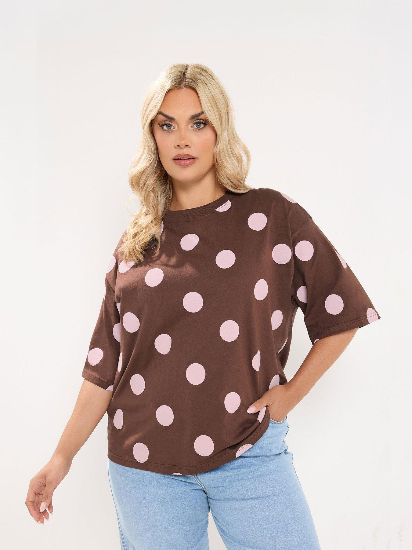 Yours Curve Polka Dot T-Shirt - Brown