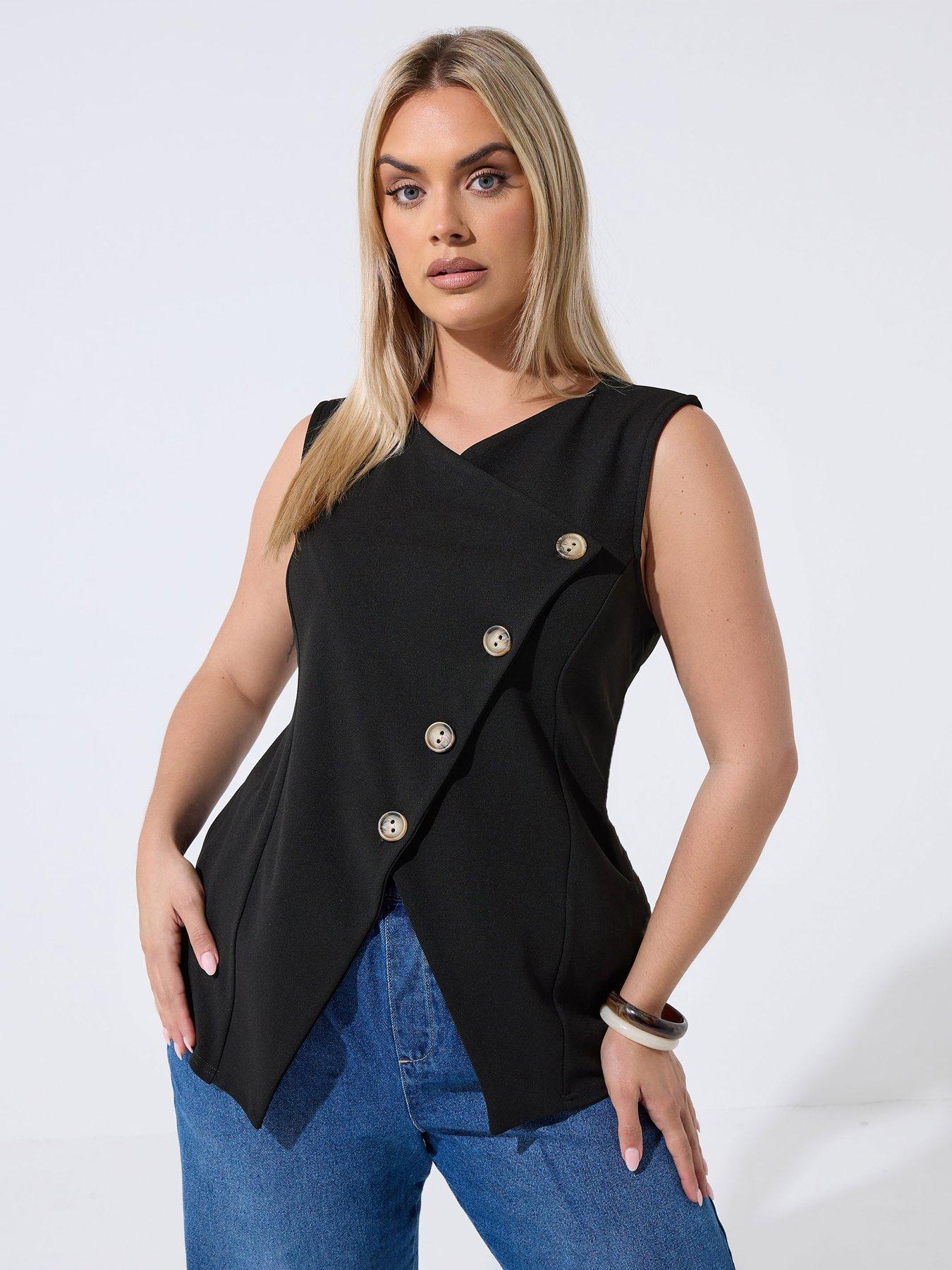 Yours Curve Asymmetrical Button Waistcoat - Black